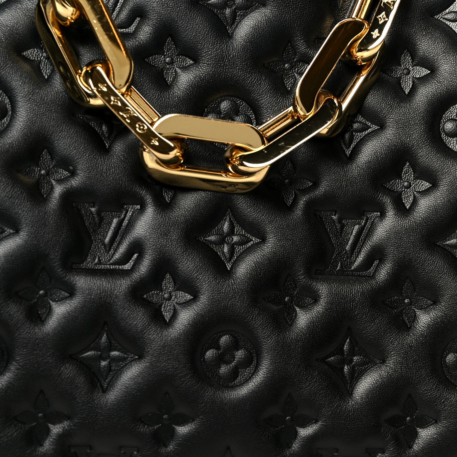 Louis Vuitton Lambskin Embossed Monogram Coussin MM Black