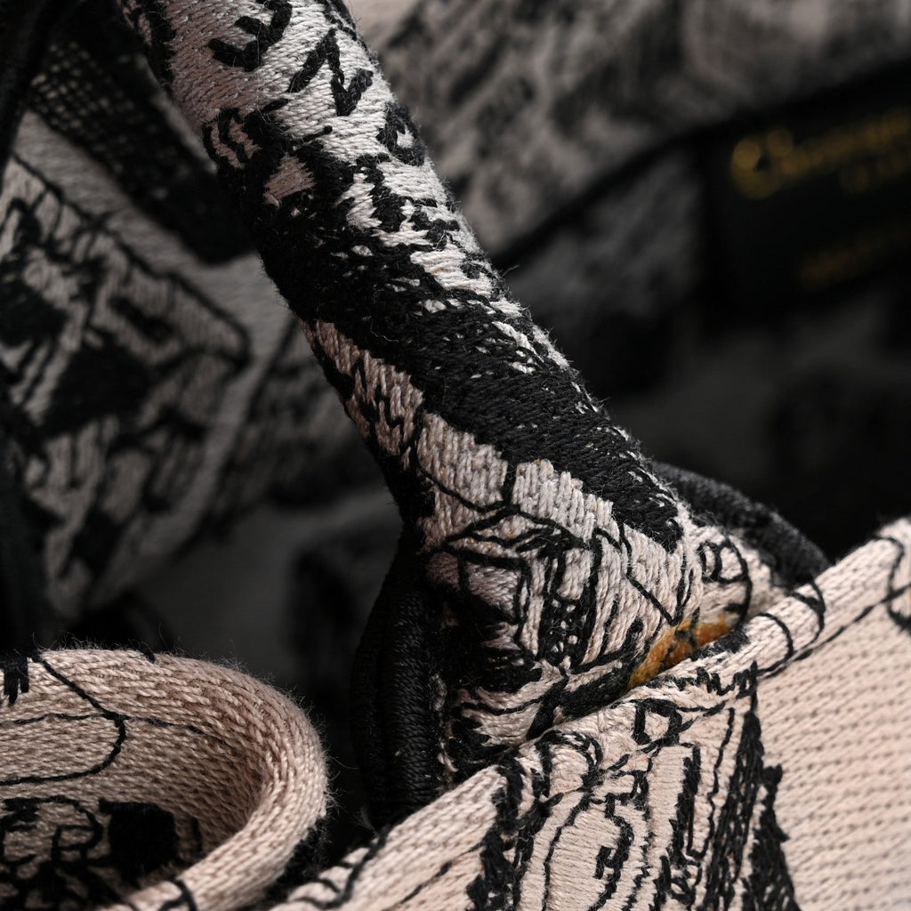 Christian Dior Canvas Embroidered Medium Plan De Paris Book Tote Grey Black