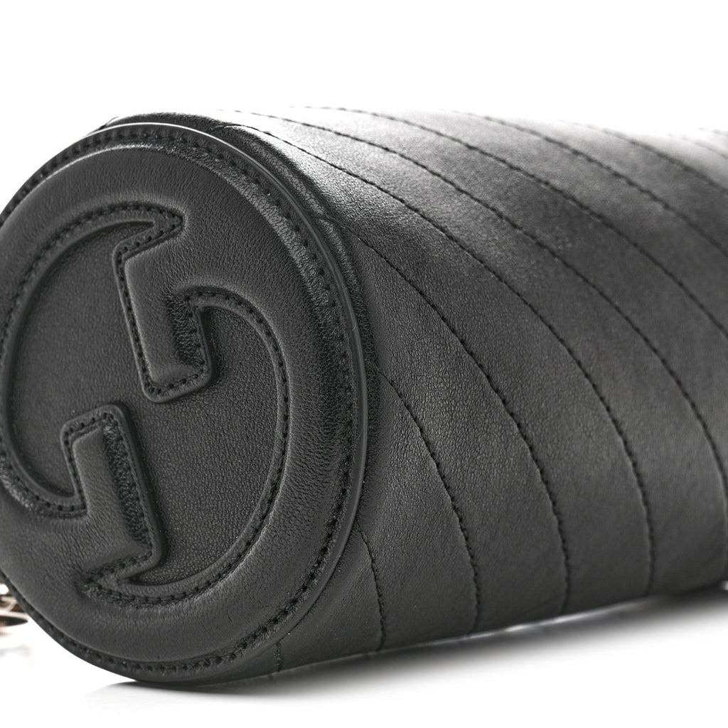 Gucci Sakai Be Green Calfskin Diagonal Stitched Mini Blondie Barrel Shoulder Bag Black