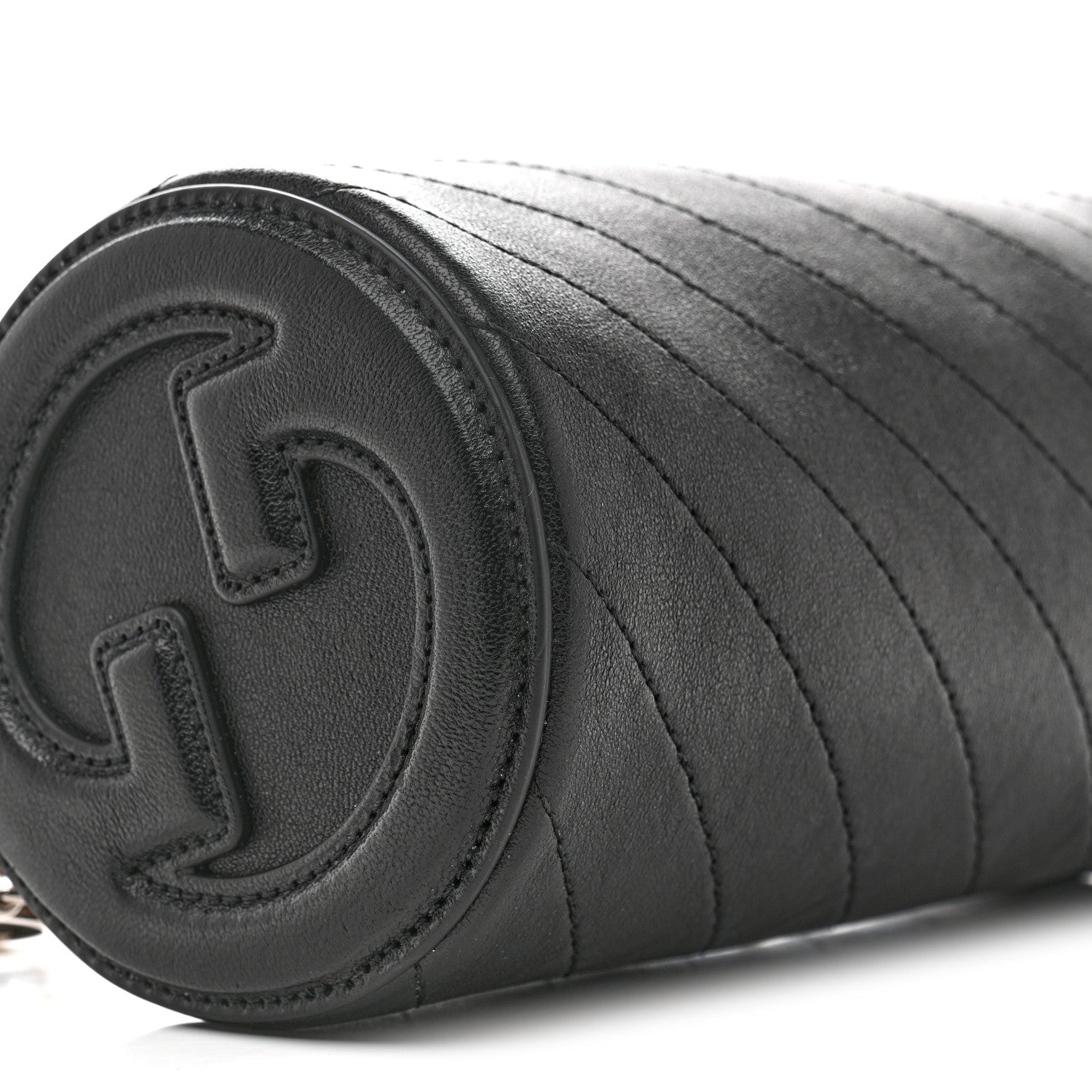 Gucci Sakai Be Green Calfskin Diagonal Stitched Mini Blondie Barrel Shoulder Bag Black