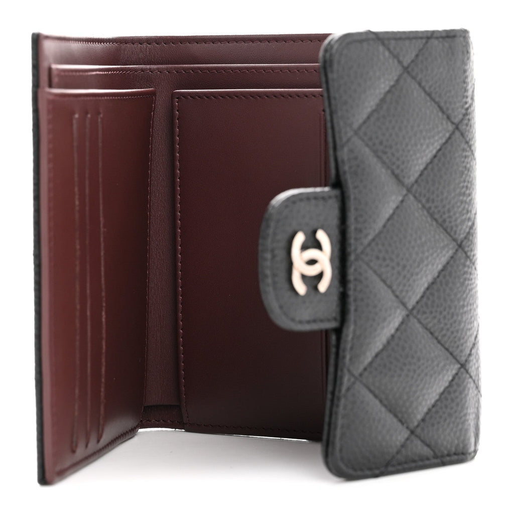 Caviar Quilted Compact Flap Wallet Black