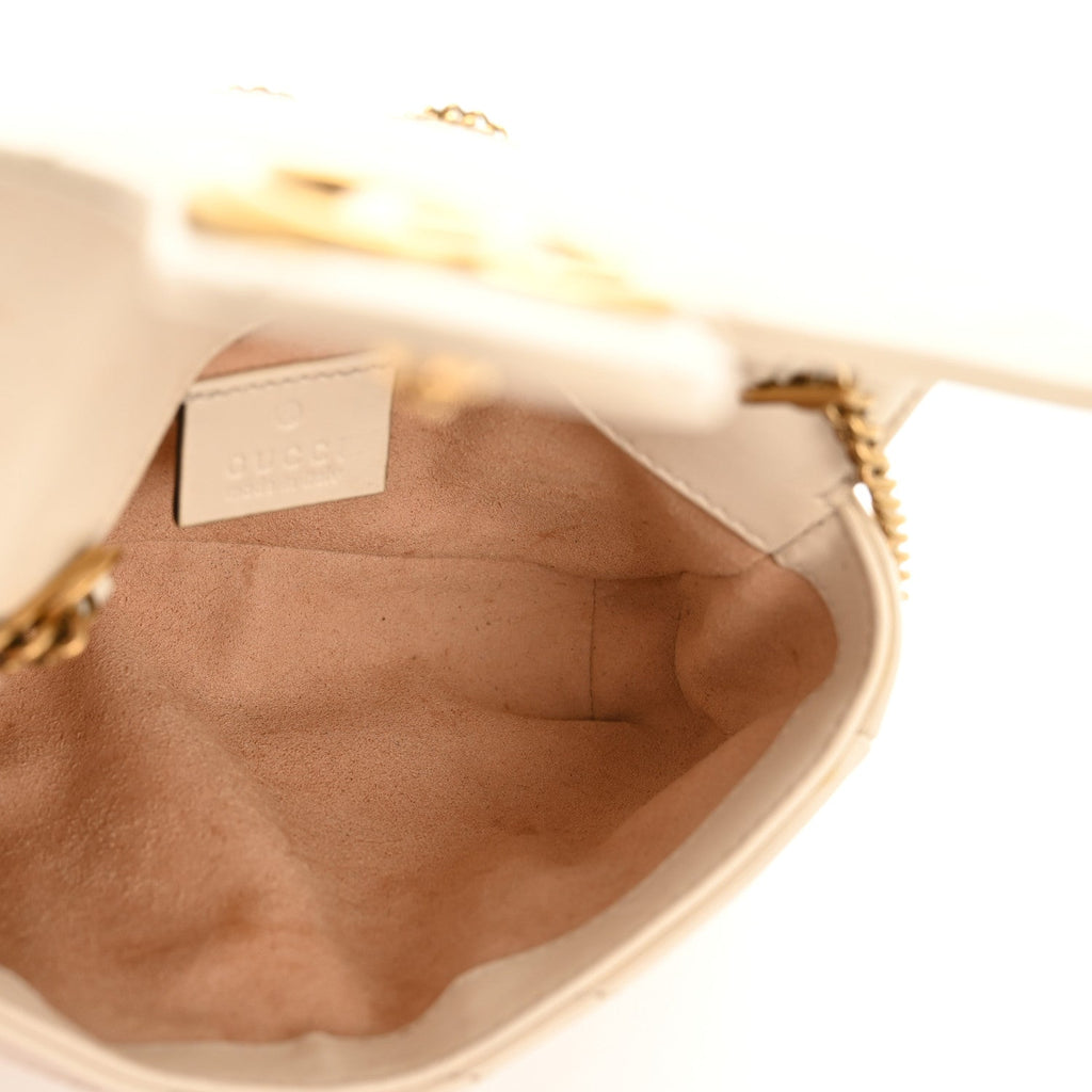 Gucci Calfskin Matelasse Super Mini GG Marmont Shoulder Bag White