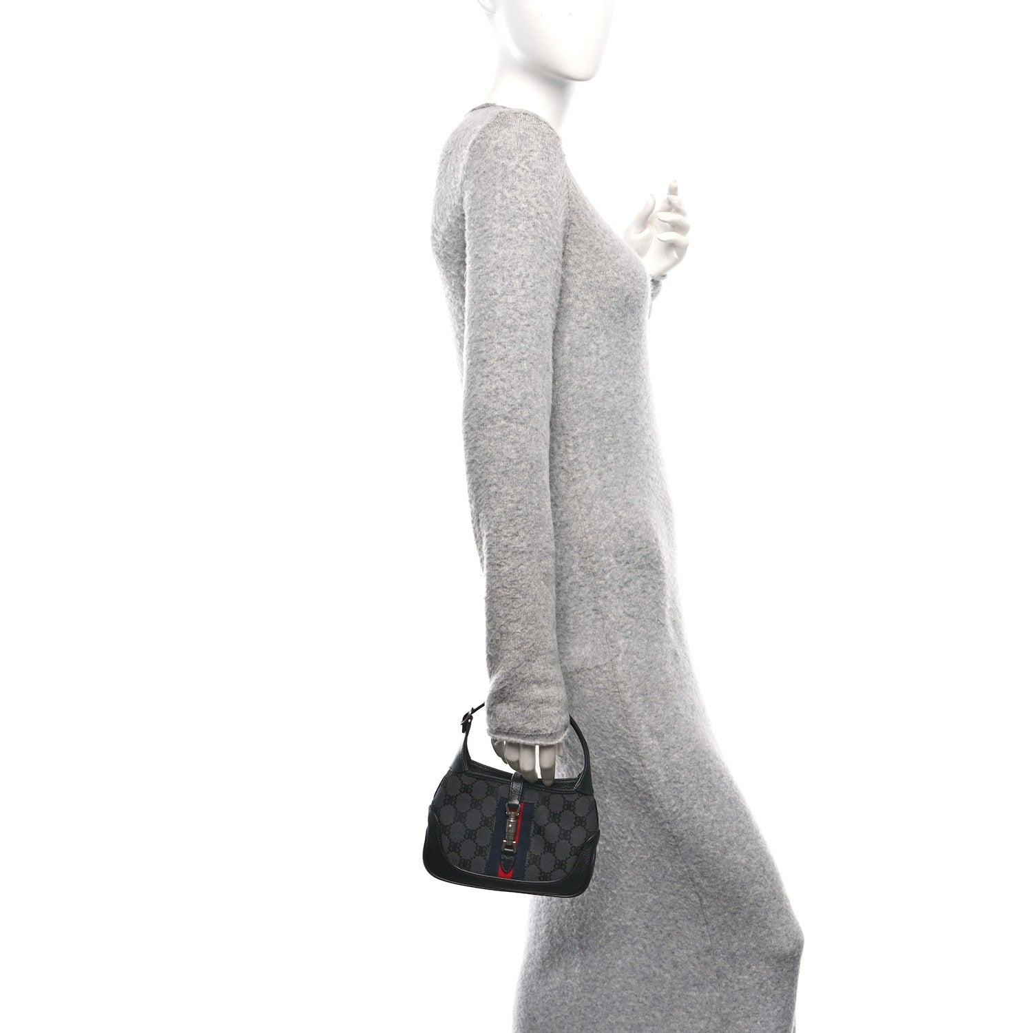 Gucci X BALENCIAGA BB Monogram Calfskin Web Mini Jackie 1961 Hobo Black