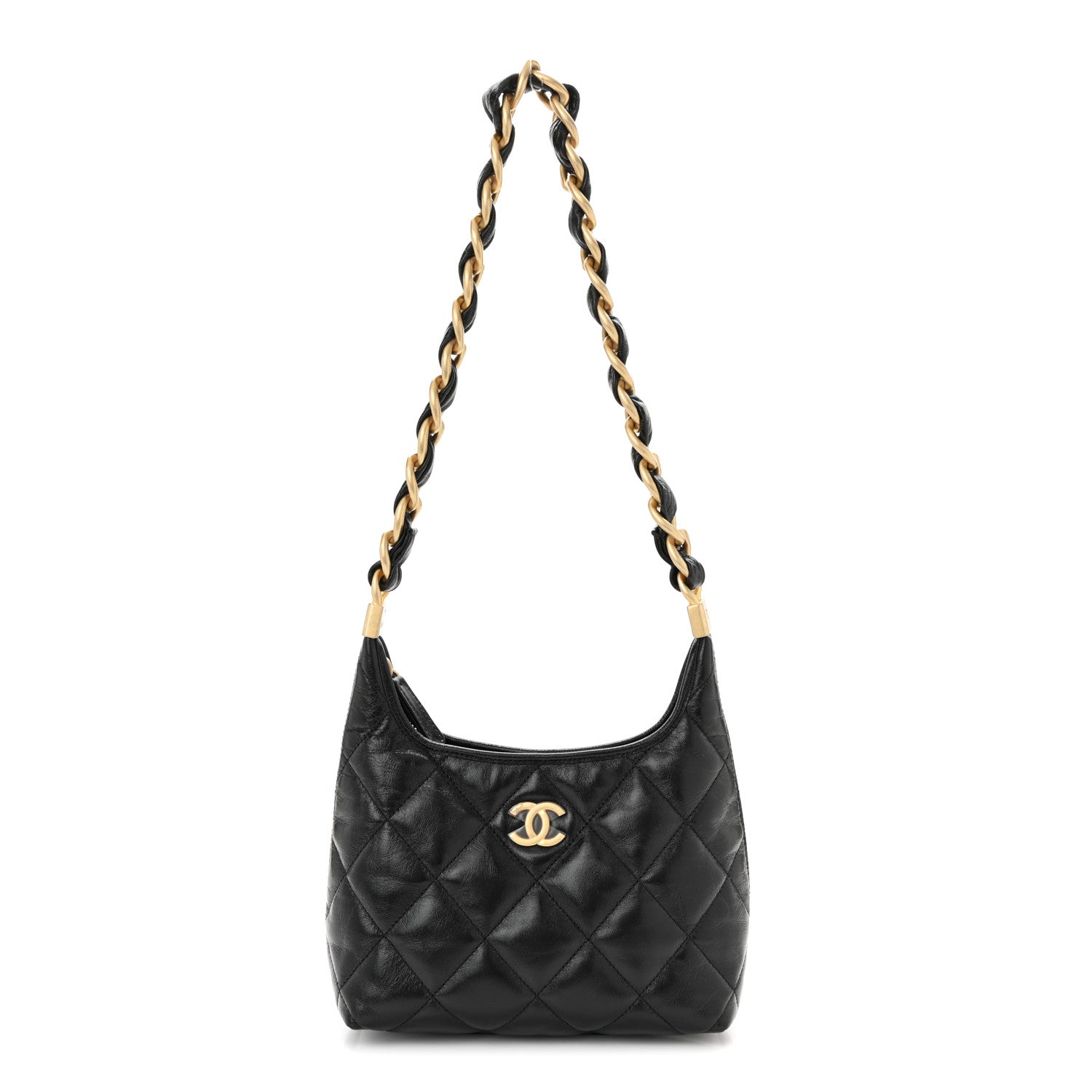 Chanel Shiny Crumpled Lambskin Quilted Small CC Funky Town Hobo Black