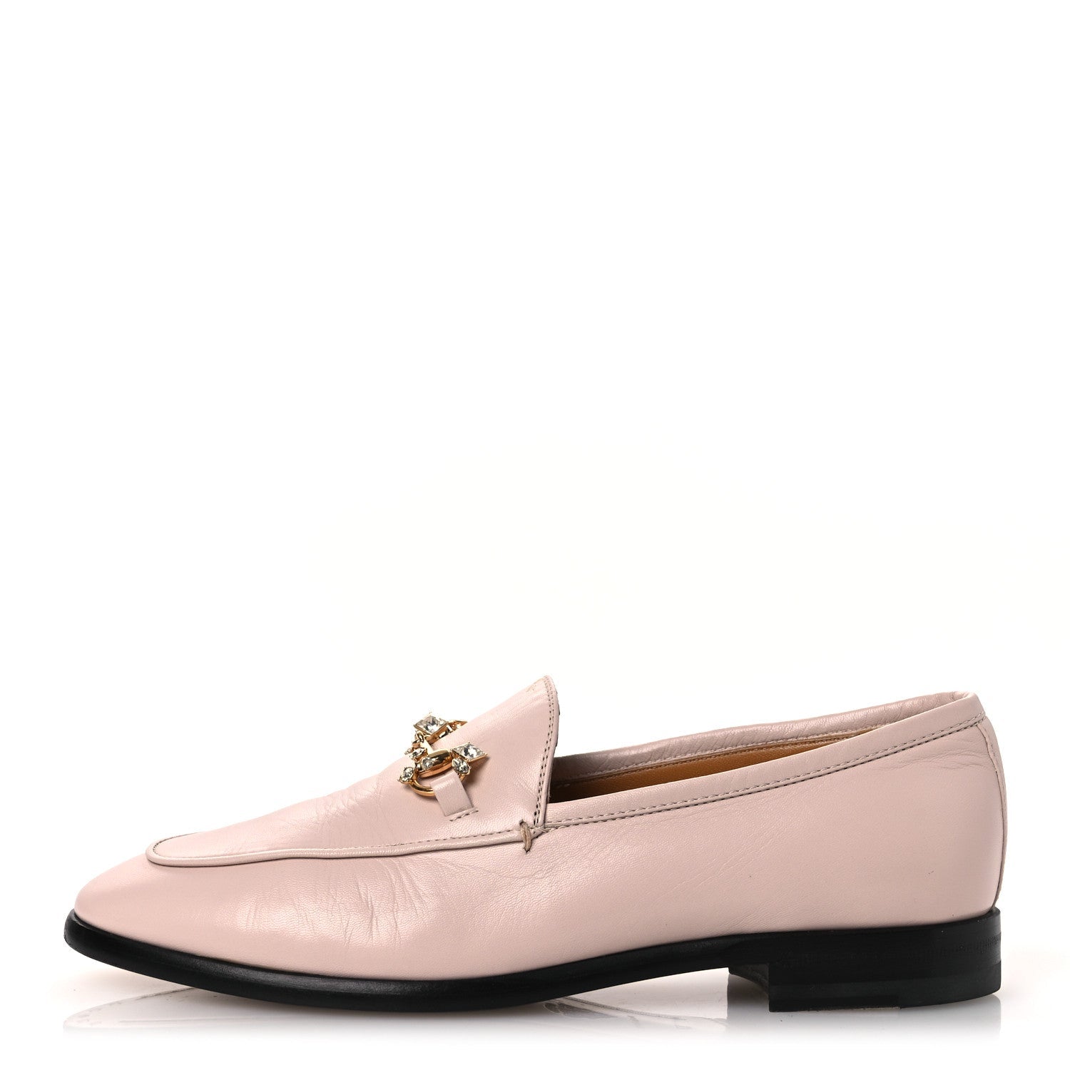 Gucci Malaga Kid Crystal Horsebit Womens Jordaan Loafers 37 Pink Hibiscus