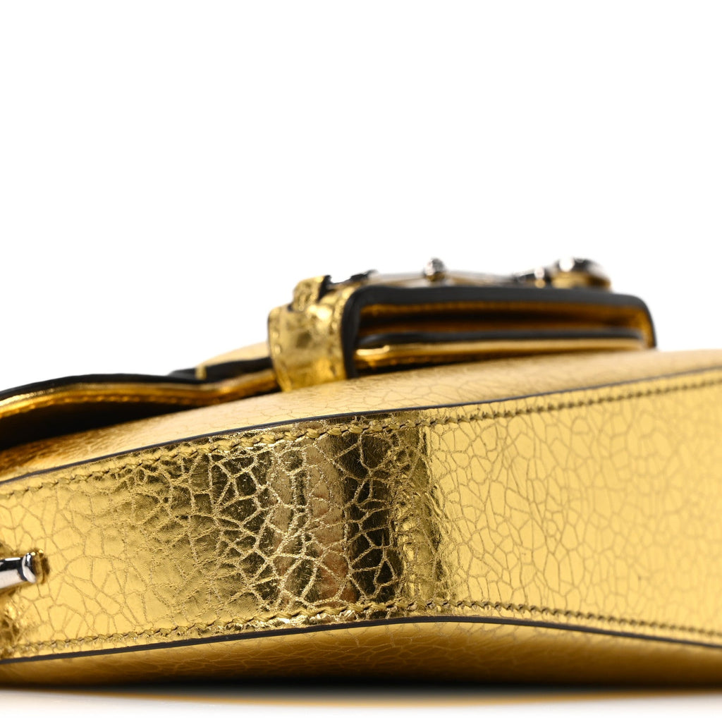 Gucci Metallic Demetra Mini Horsebit 1955 Asymmetric Shoulder Bag Gold