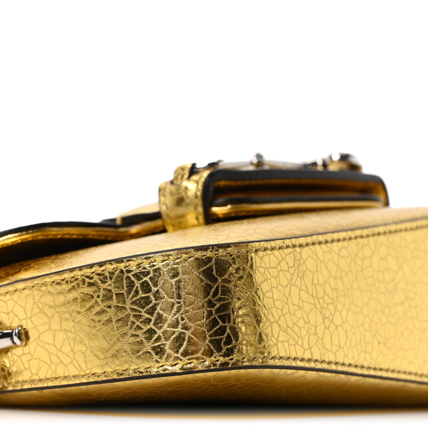 Gucci Metallic Demetra Mini Horsebit 1955 Asymmetric Shoulder Bag Gold