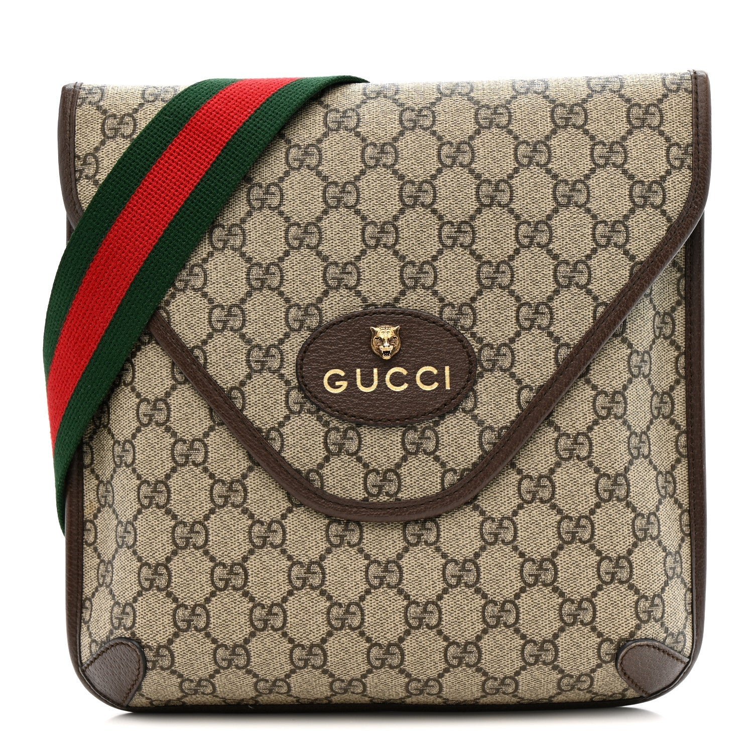 Gucci GG Supreme Monogram Web Medium Neo Vintage Flap Messenger Bag Beige New Acero