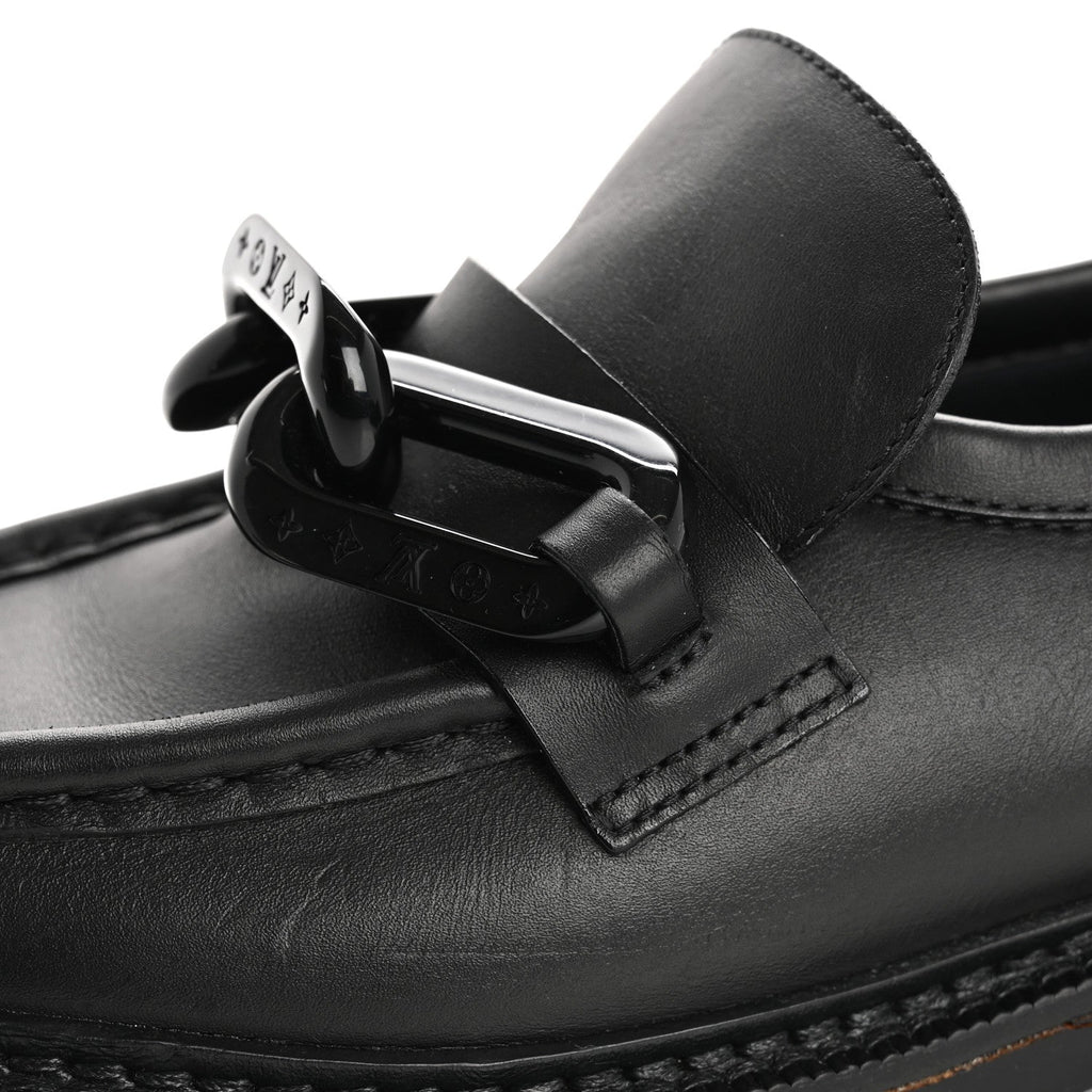 Louis Vuitton Calfskin Oversized Chain Academy Loafers 37.5 Black