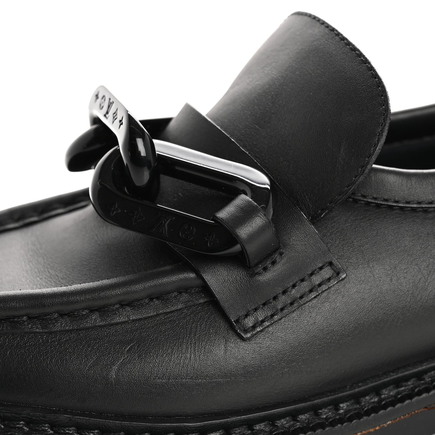 Louis Vuitton Calfskin Oversized Chain Academy Loafers 37.5 Black