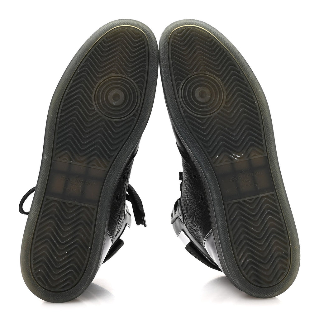 Louis Vuitton Calfskin Embossed Monogram Rivoli High Top Sneakers 11 Black Silver