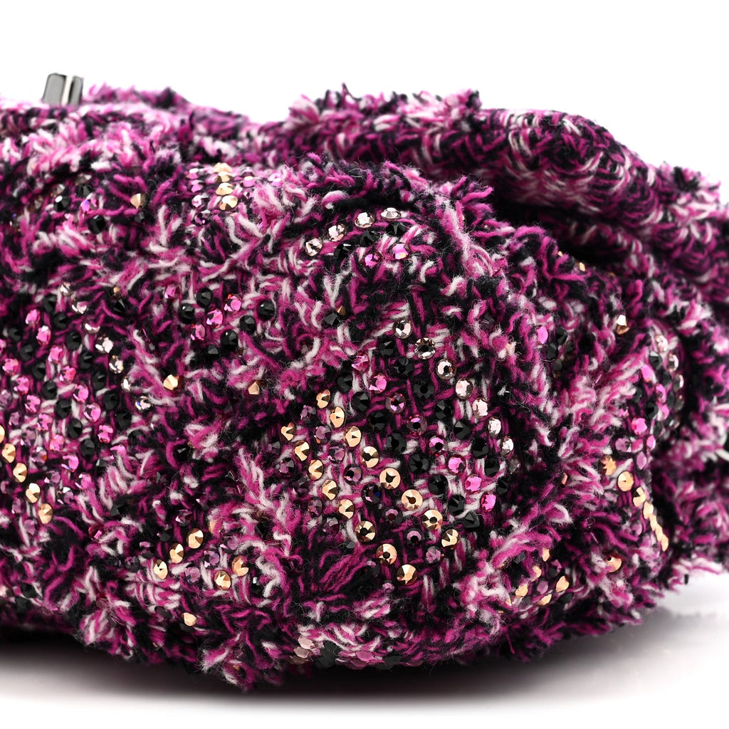 Chanel Crystal Tweed Quilted Medium Double Flap Purple Multicolor