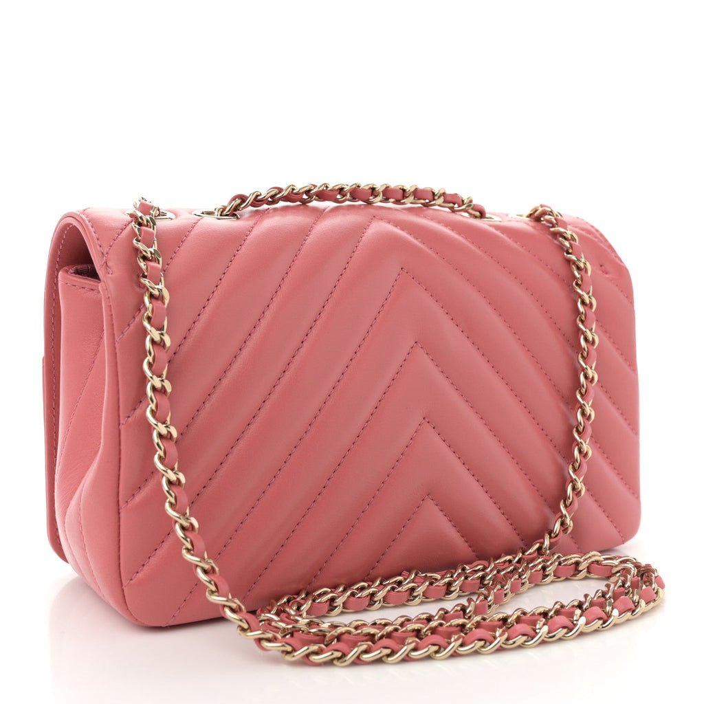 Chanel Calfskin Chevron Quilted Mini Statement Flap Pink