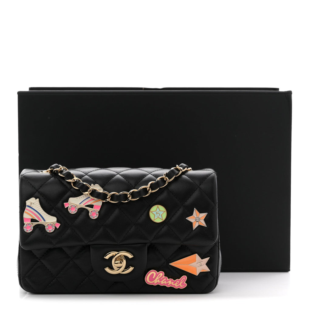 Chanel Lambskin Quilted Hollywood Charms Mini Rectangular Flap Black