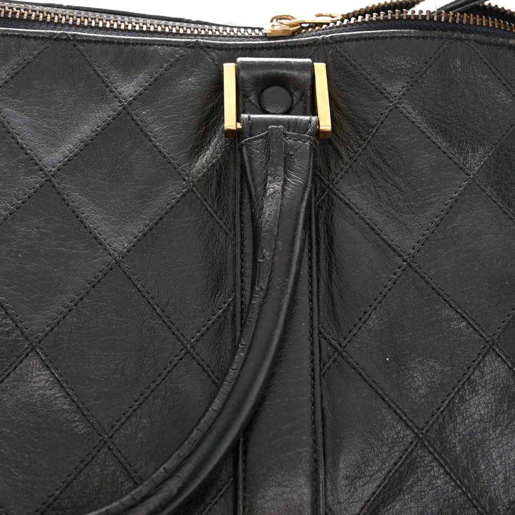 Chanel Calfskin Stitched Duffle Travel Bag Black