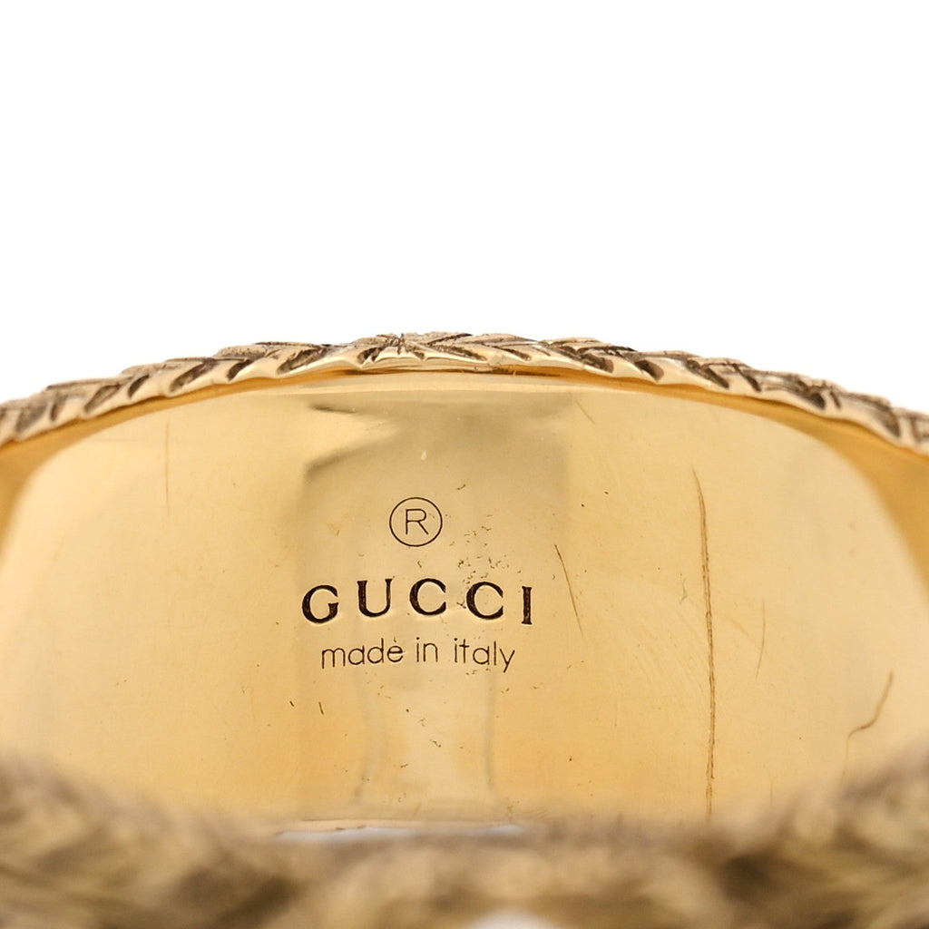 Gucci 18K Yellow Gold Interlocking G Arabesque Ring 55 7.25