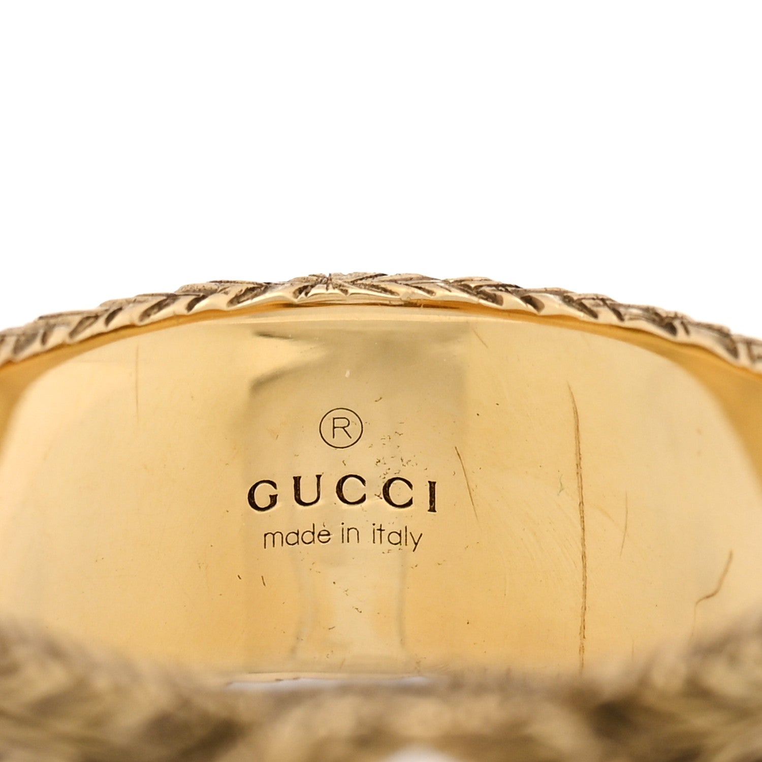 Gucci 18K Yellow Gold Interlocking G Arabesque Ring 55 7.25