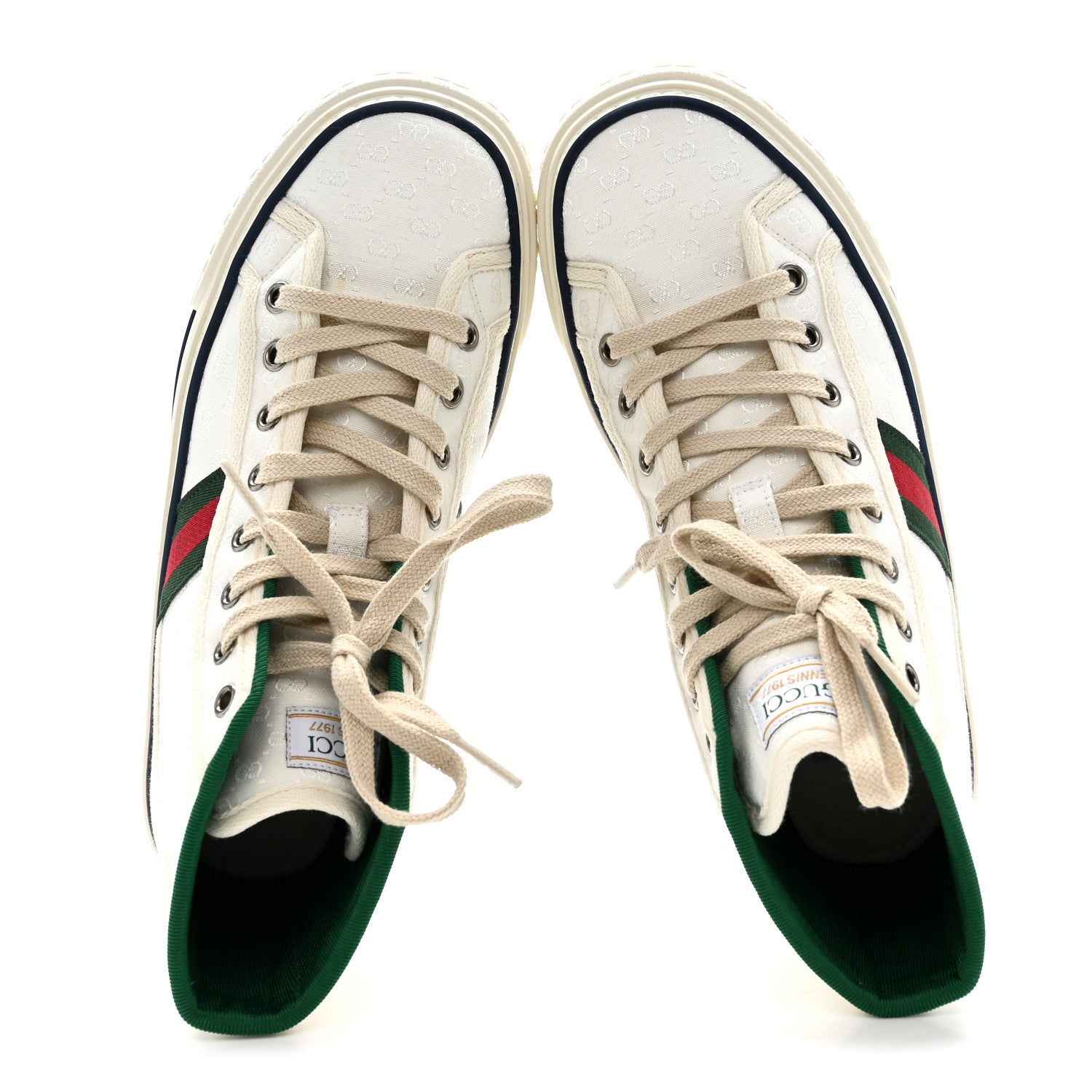 Gucci Monogram GG Mignon Web Womens 1977 Tennis High Top Sneakers 37 White
