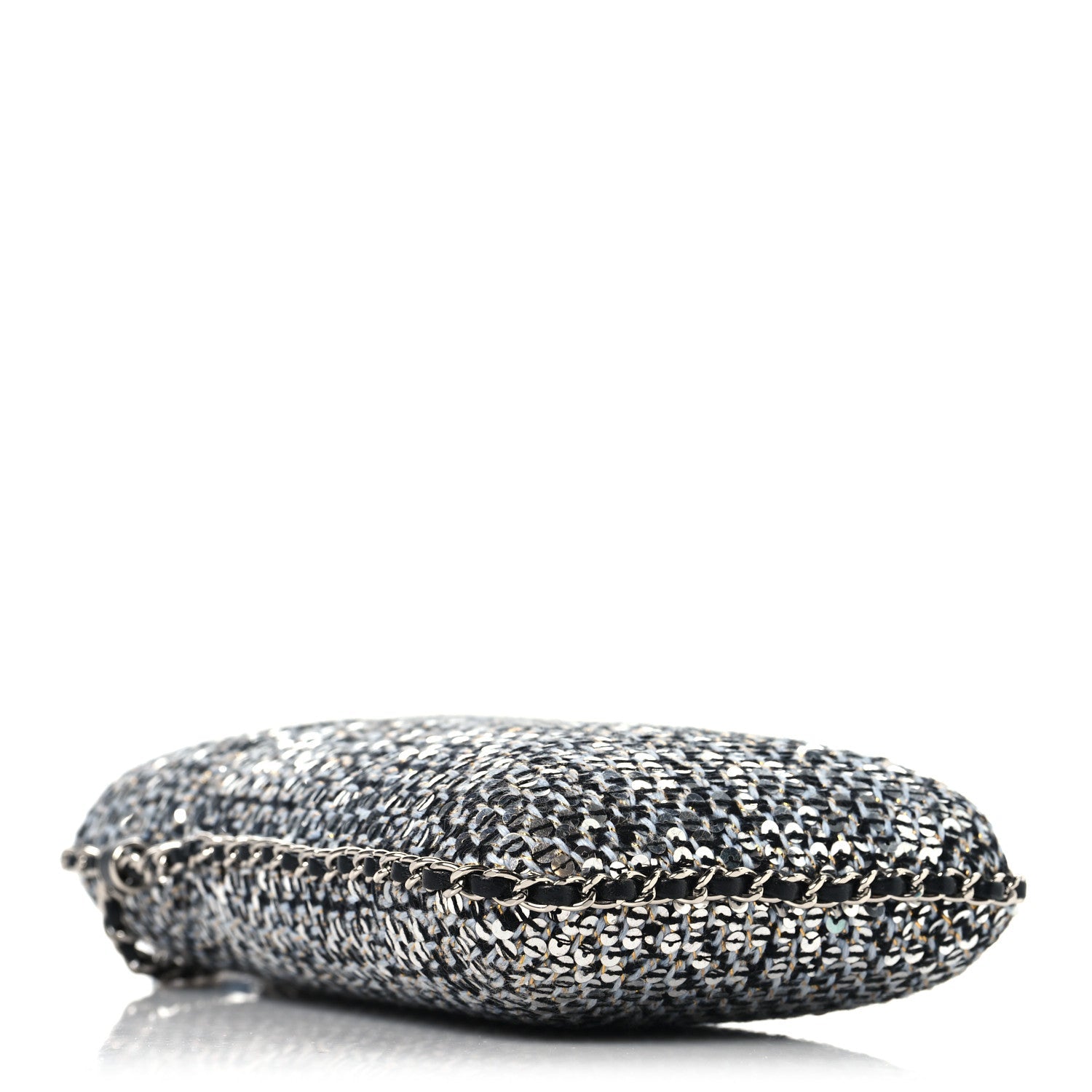 Chanel Tweed Sequin Chain Around Phone Holder Silver Black