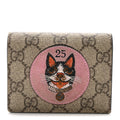 Gucci GG Supreme Monogram Bosco Patch Card Case Wallet Beige Malva Hibiscus Red