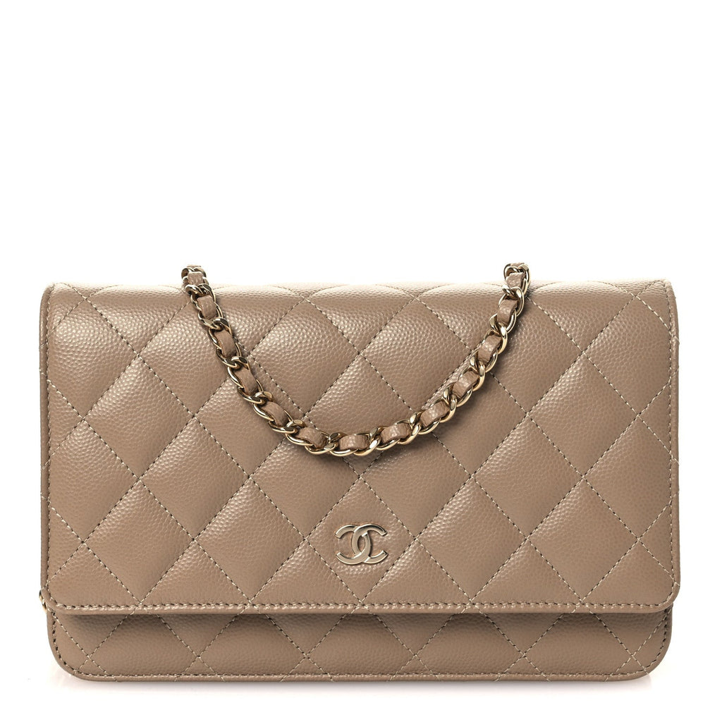 Chanel Caviar Quilted Wallet on Chain WOC Dark Beige