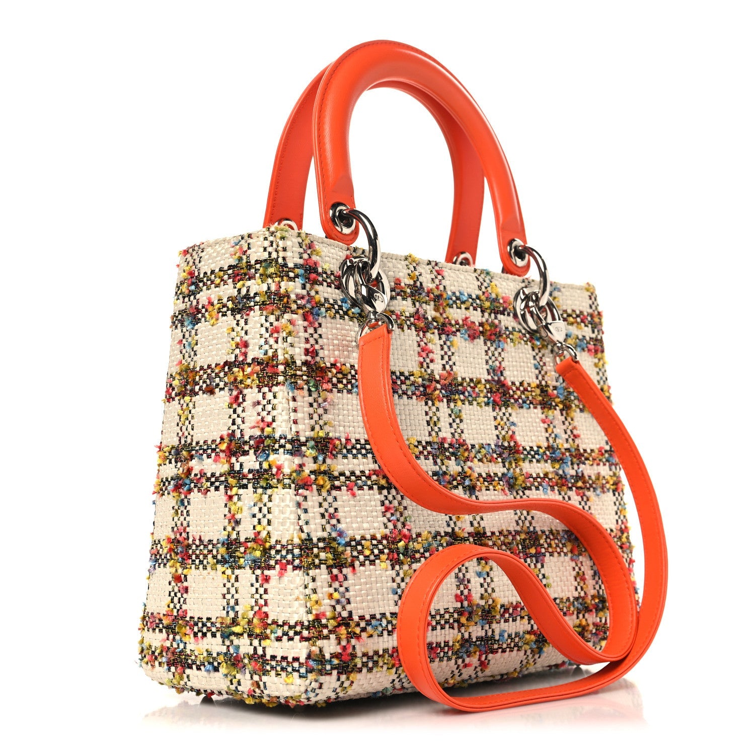Christian Dior Tweed Medium Lady Dior  Orange Multicolor