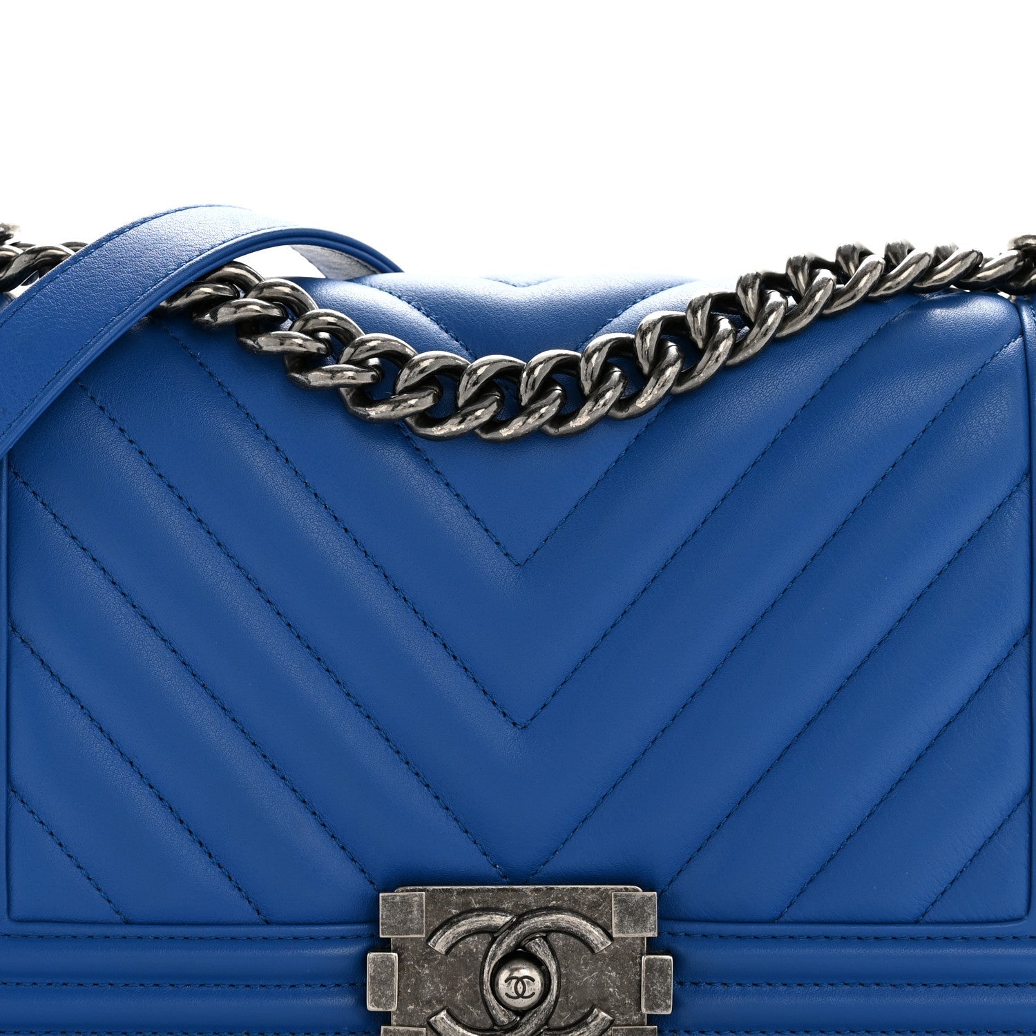 Chanel Calfskin Chevron Quilted Medium Boy Flap Blue