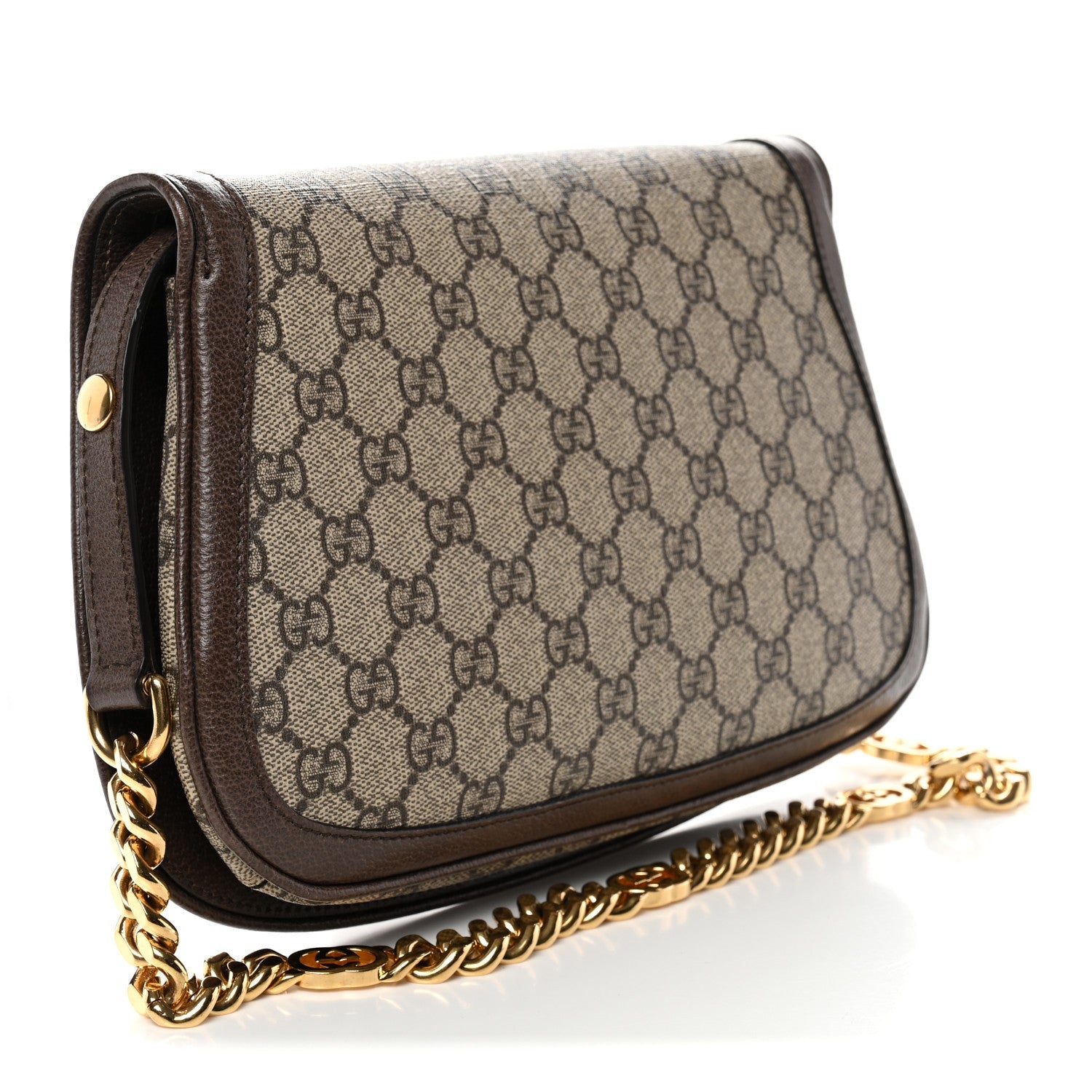 Gucci GG Supreme Monogram Textured Dollar Calfskin Blondie Chain Shoulder Flap Bag Beige Ebony New Acero