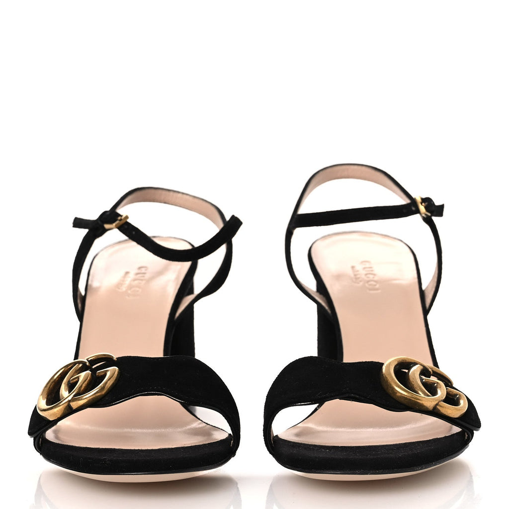 Gucci Kid Scamosciato GG Marmont Ankle Wrap 75mm Sandals 37 Black