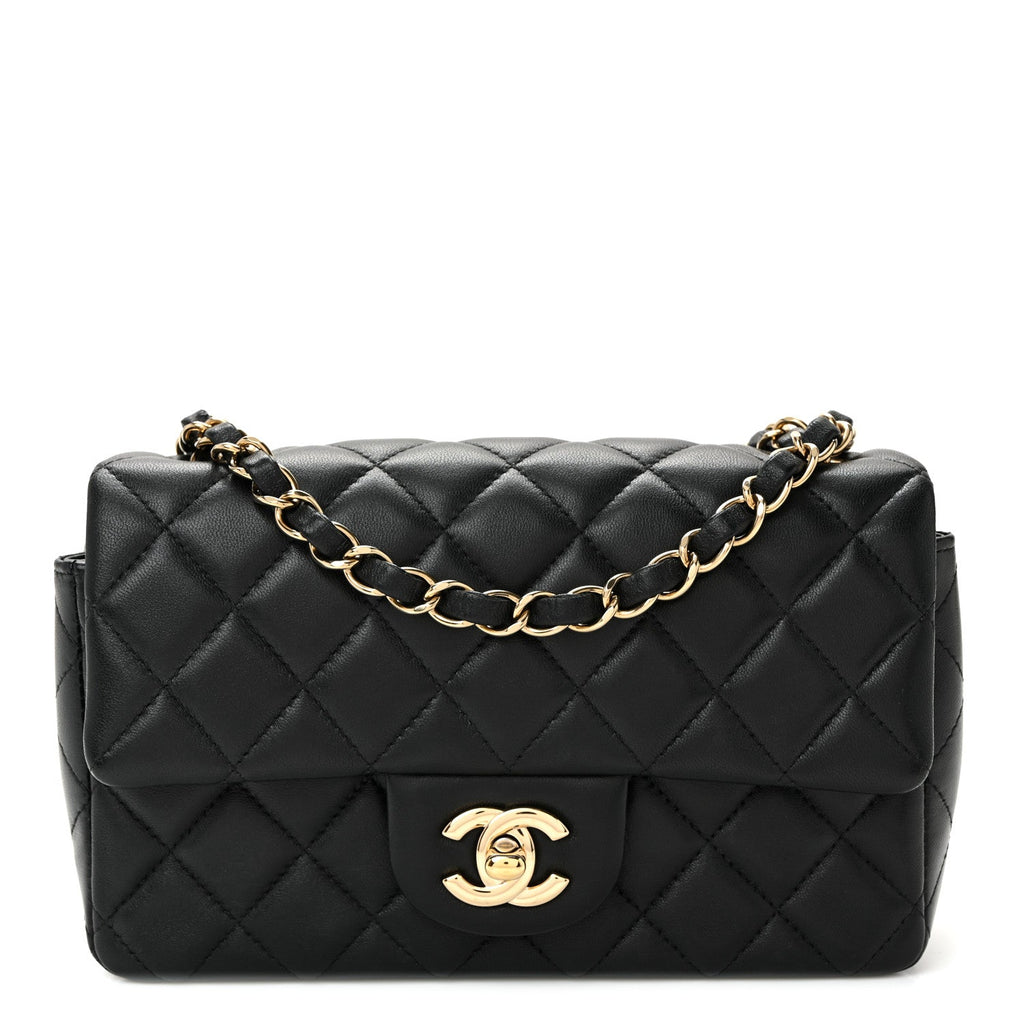 Chanel Lambskin Quilted Mini Rectangular Flap Black