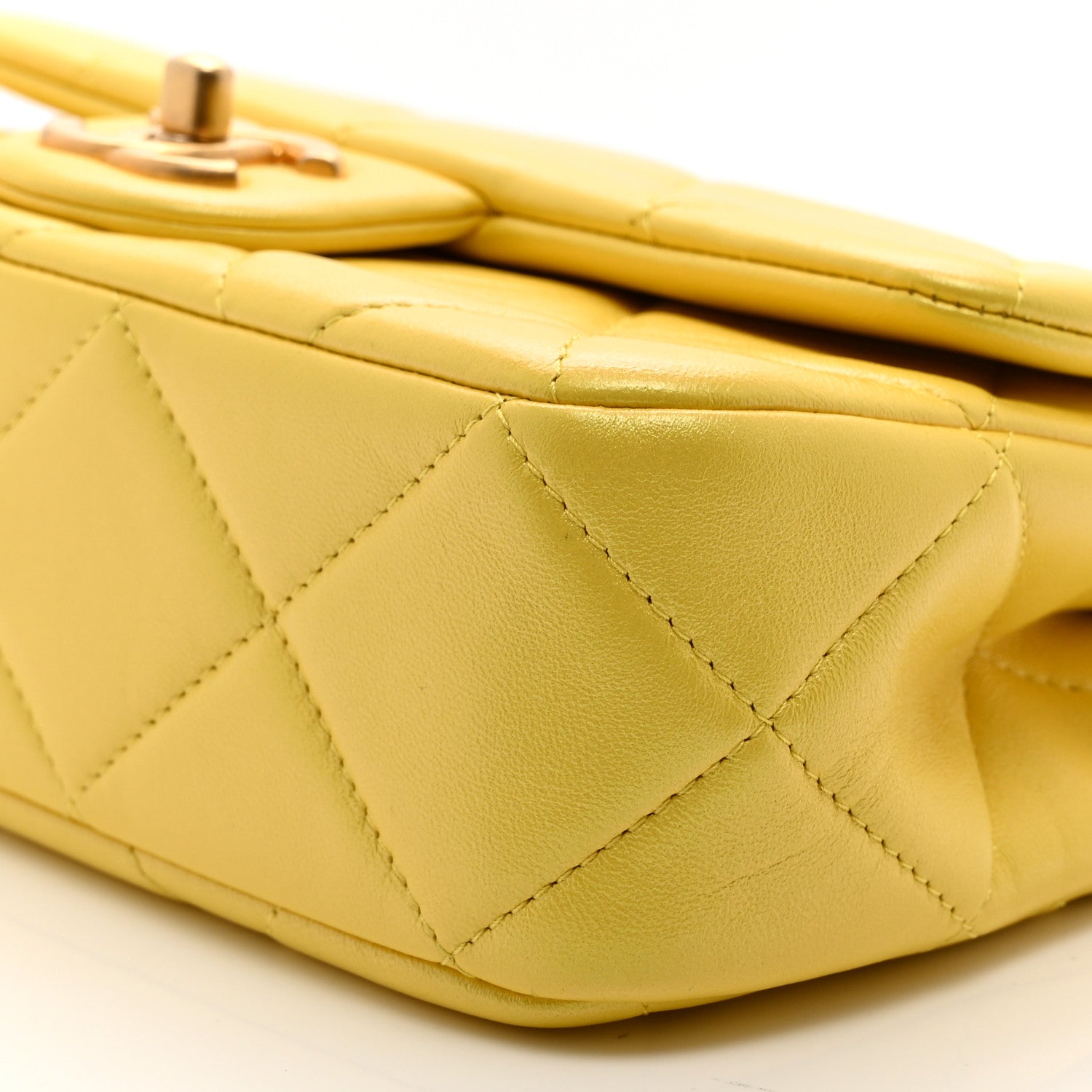 Chanel Iridescent Lambskin Quilted Mini Rectangular Pearl Crush Flap Yellow