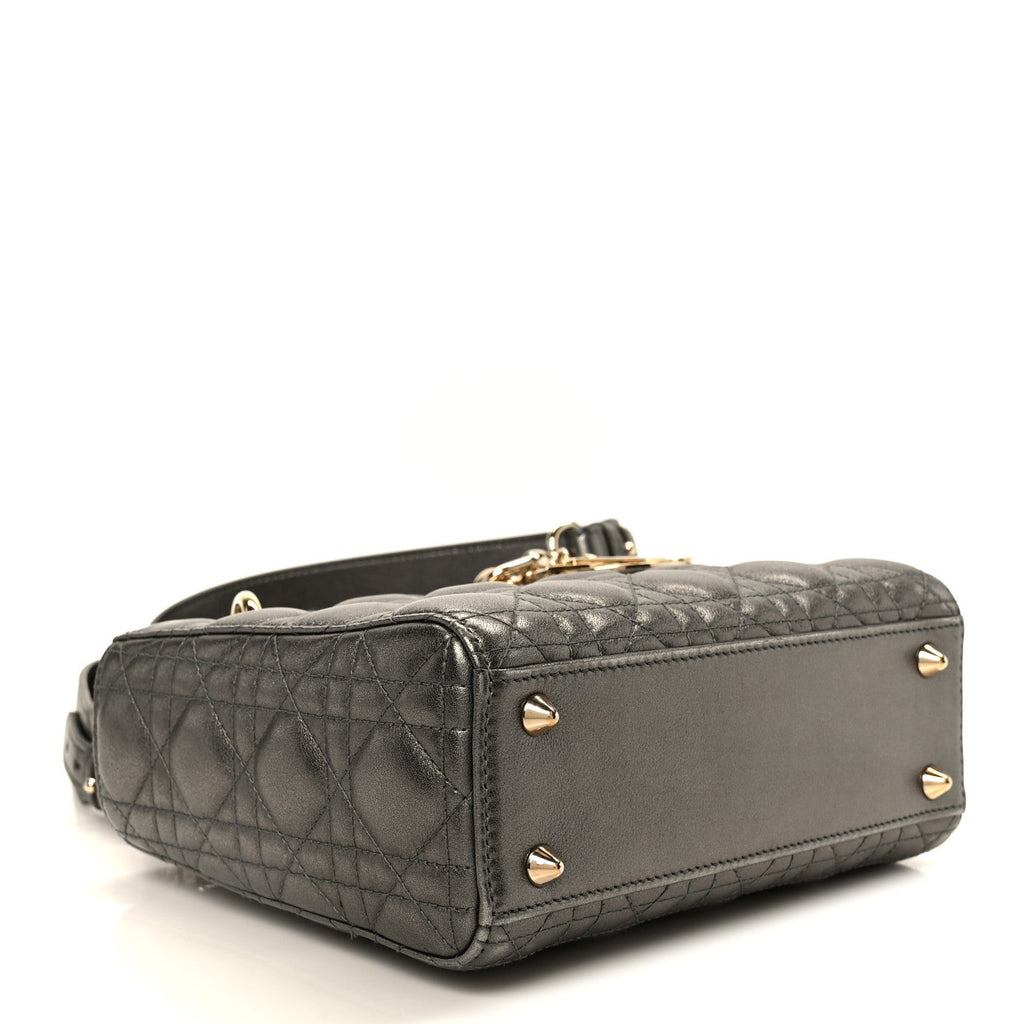 Christian Dior Metallic Lambskin Cannage Small My ABCDior Lady Dior Dark Silver
