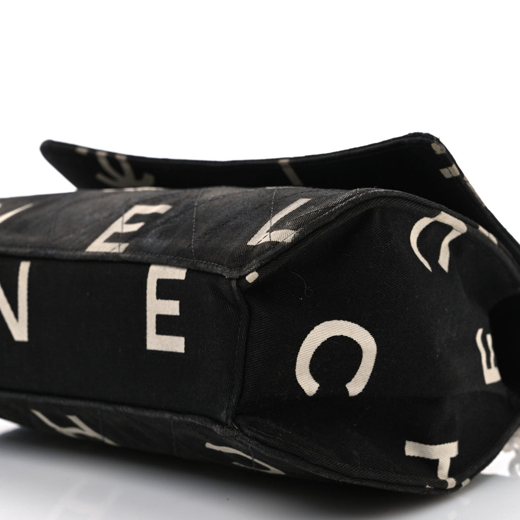 Chanel Canvas Quilted Letter Printed Flap Black