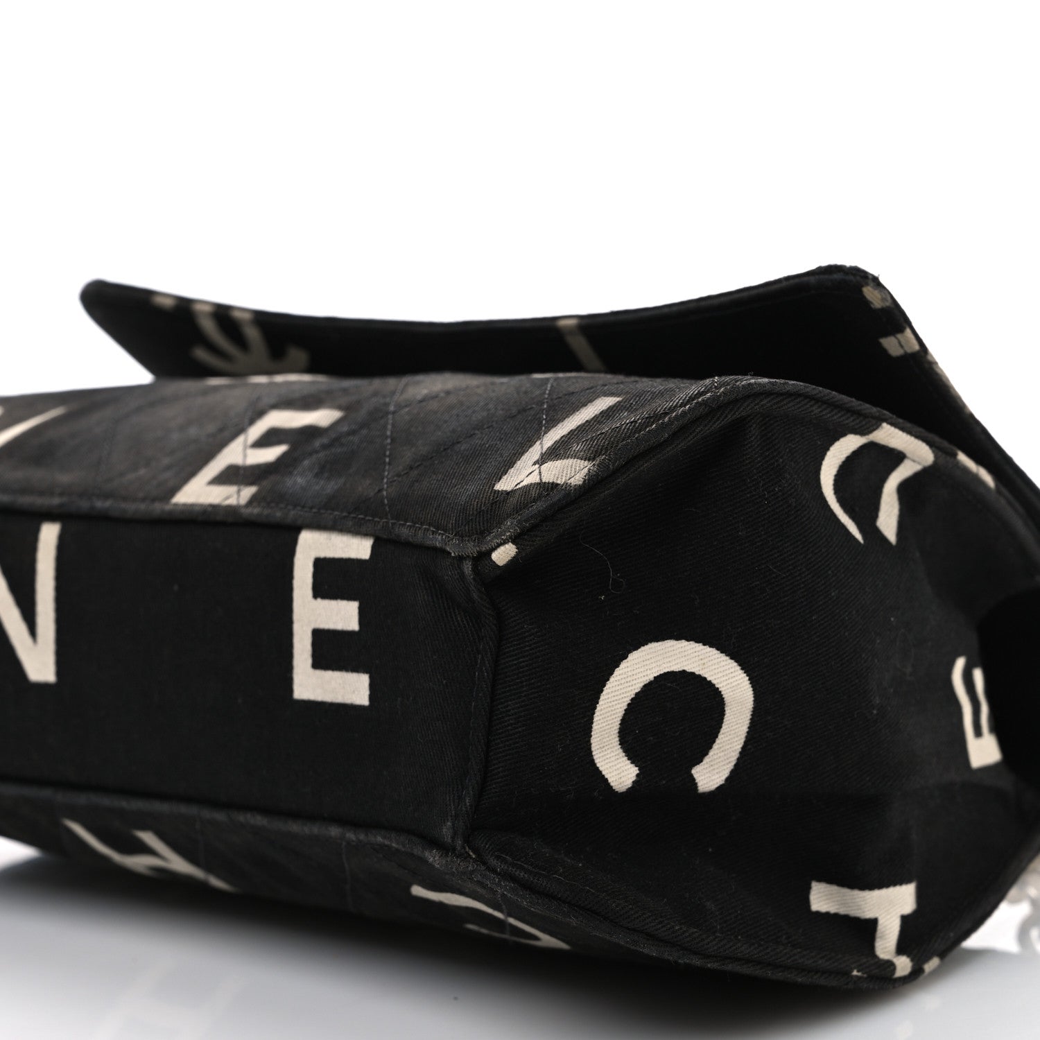 Chanel Canvas Quilted Letter Printed Flap Black