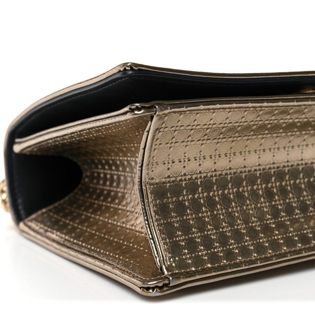Christian Dior Metallic Patent Micro-Cannage Small Diorama Flap Bag Gold