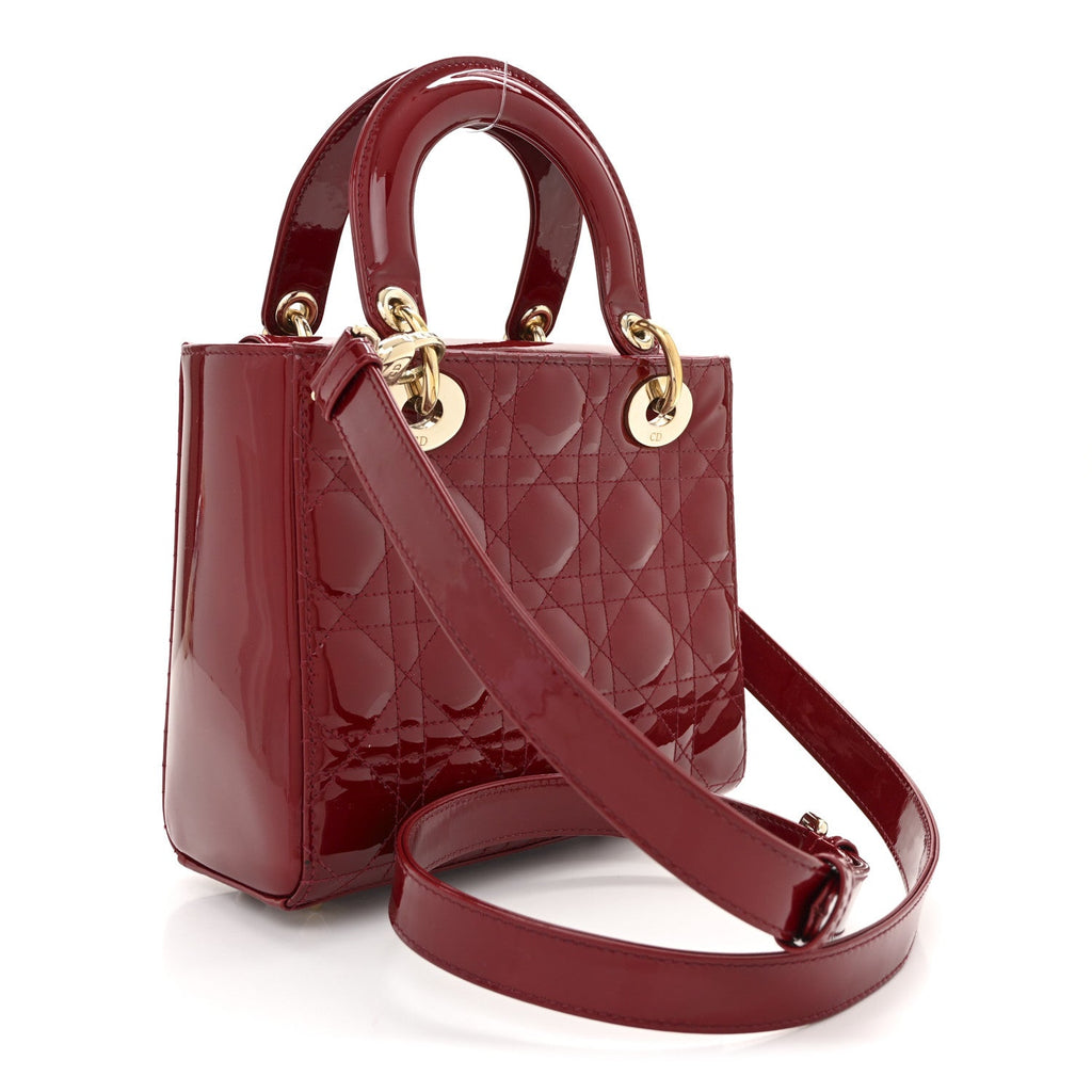 Christian Dior Patent Cannage Small Lady Dior Cherry Red