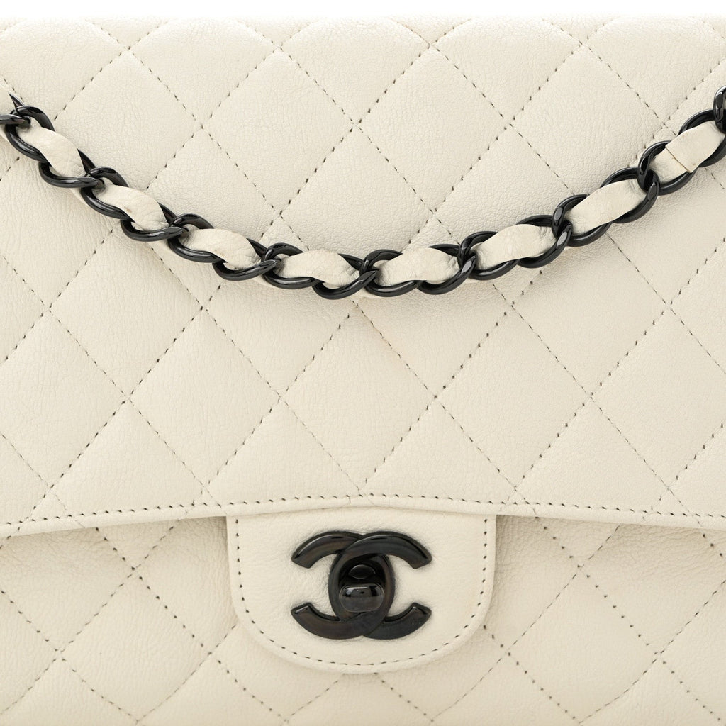 Chanel Crumpled Calfskin Quilted Medium Double Flap White