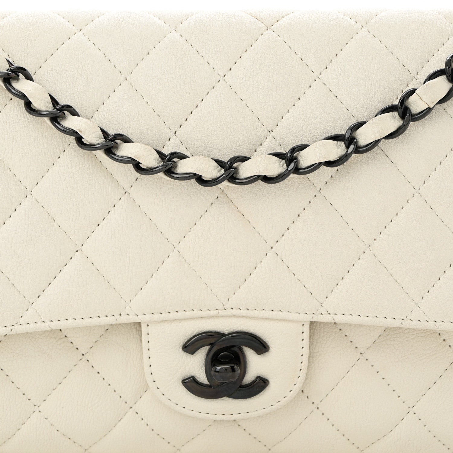 Chanel Crumpled Calfskin Quilted Medium Double Flap White