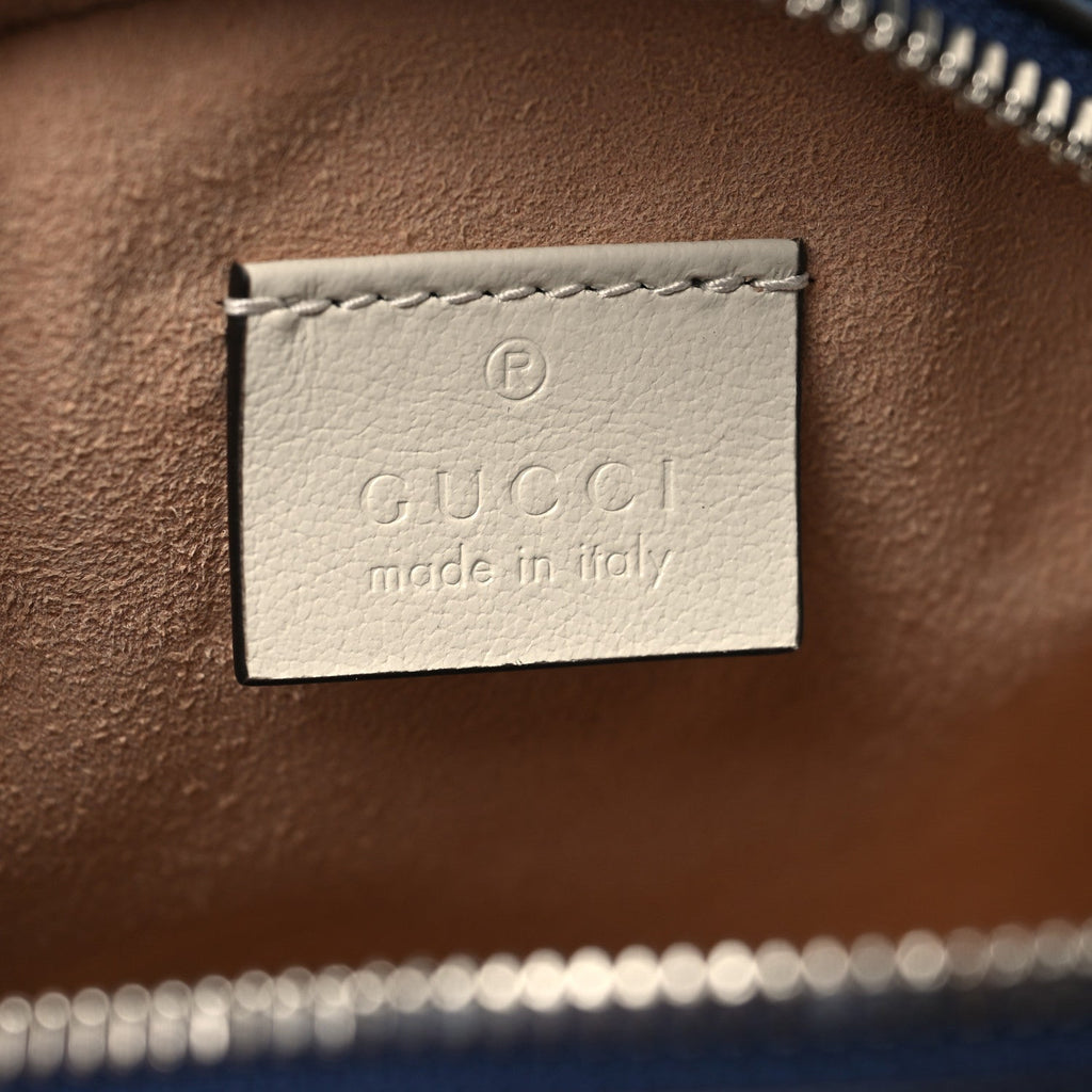 Gucci Azalea Calfskin Matelasse Diagonal Mini Torchon GG Marmont Round Shoulder Bag Blue Agata Mystic White