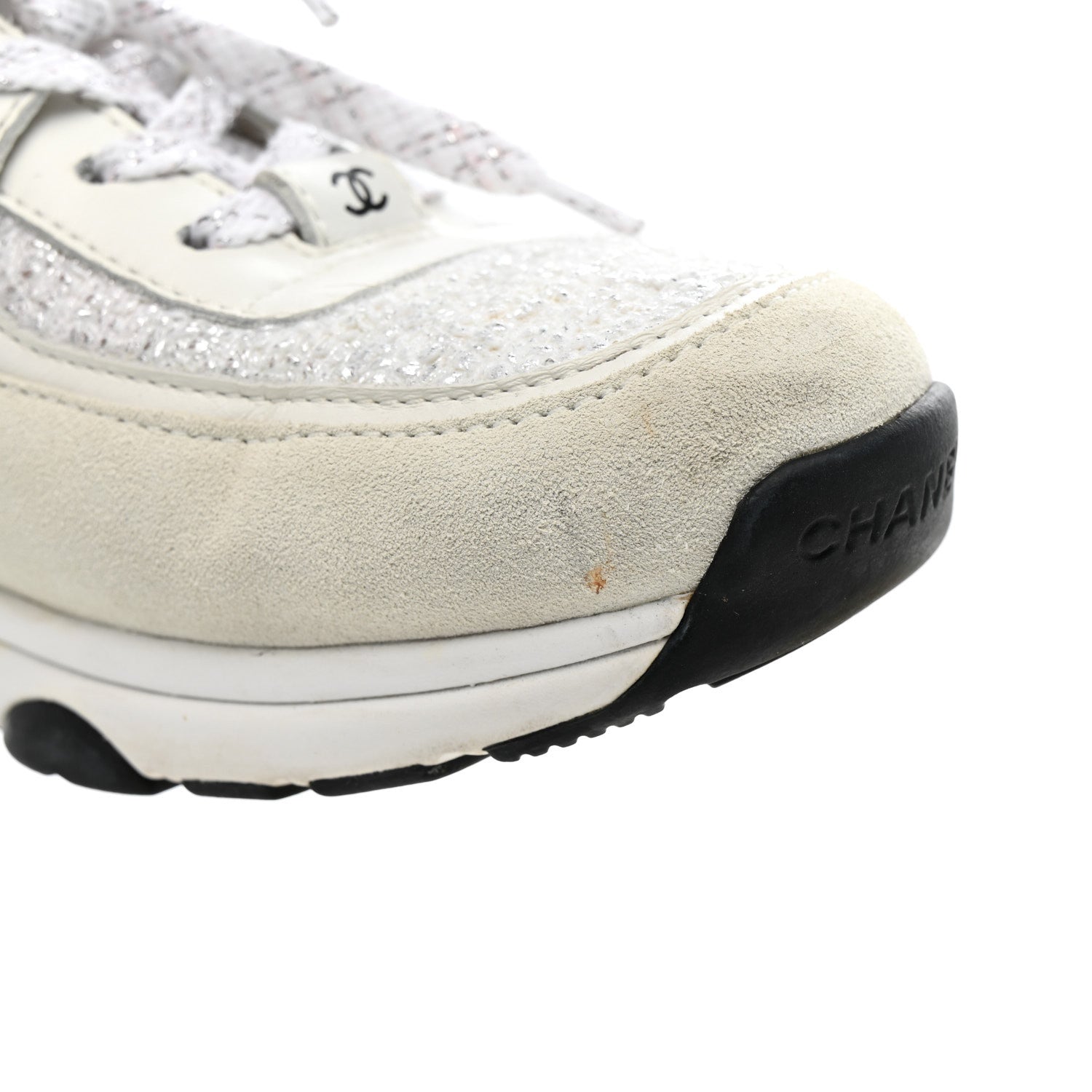 Painted Iridescent Cotton Tweed Suede Womens CC Sneakers 39 White Silver Multicolor