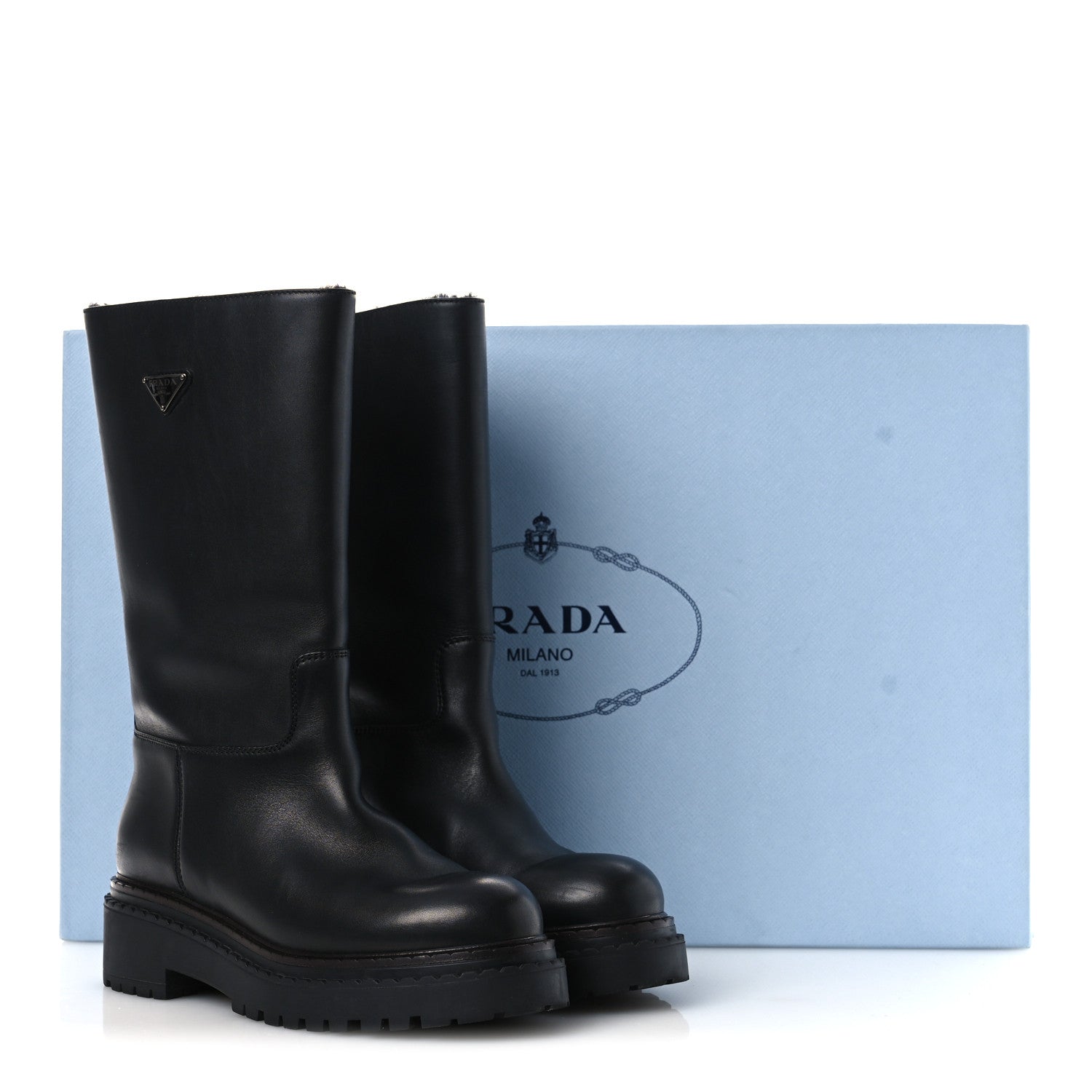 Prada Vitello Shearling Winter 2 Boots 39.5 Black