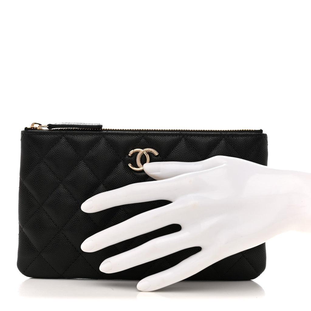 Caviar Quilted Crystal Cosmetic Case Black