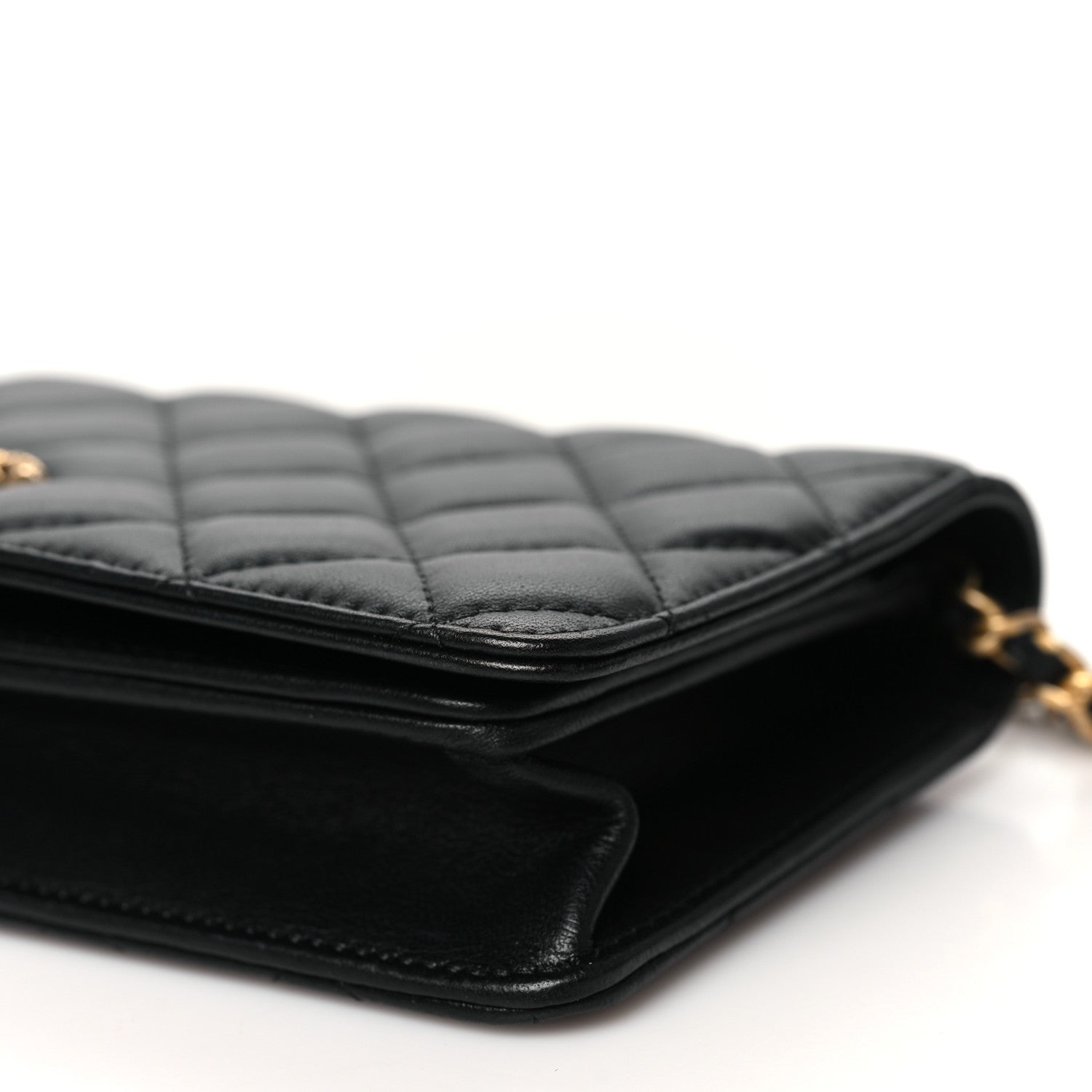 Chanel Lambskin Quilted CC Clutch On Chain Black