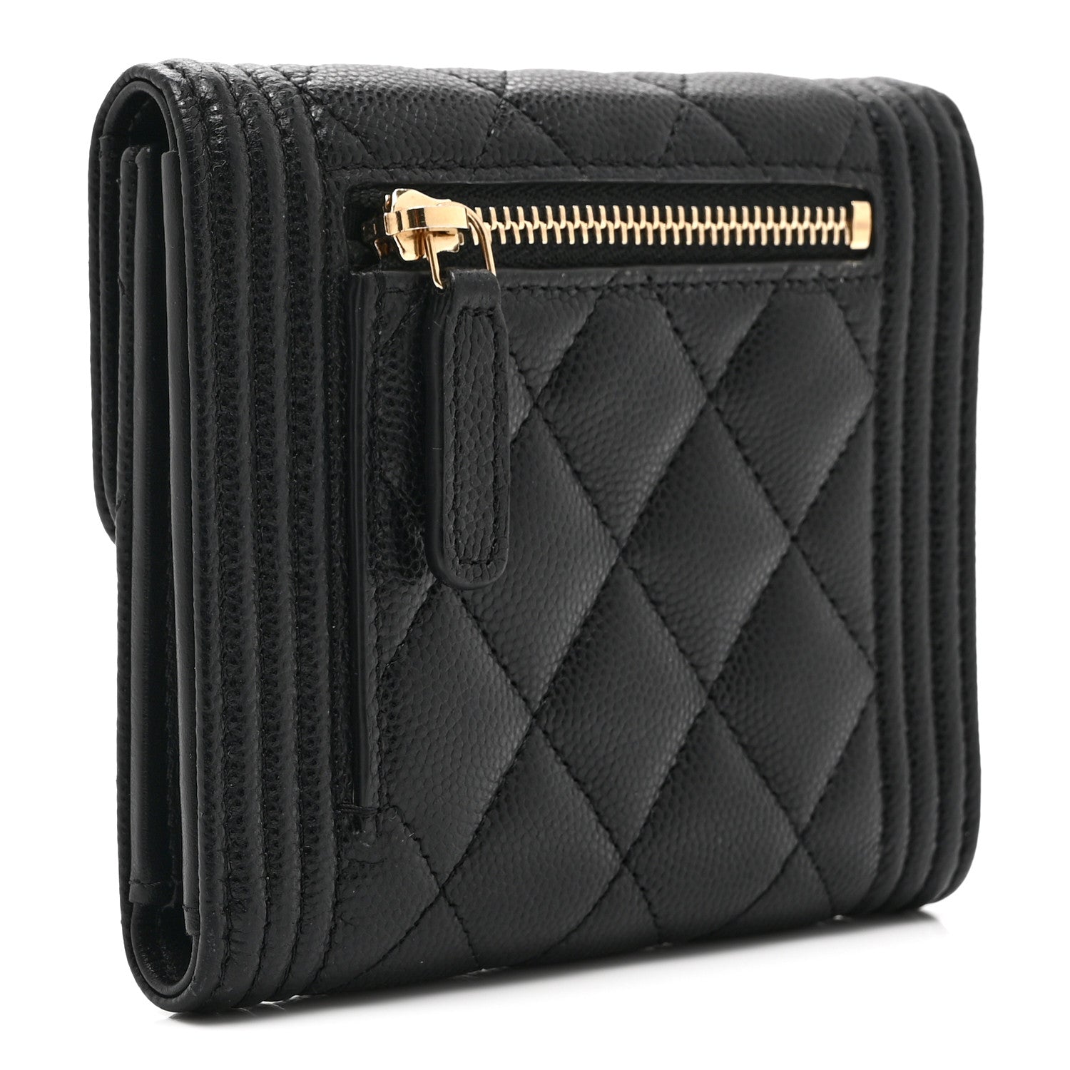 Chanel Caviar Quilted Compact Boy Wallet Black