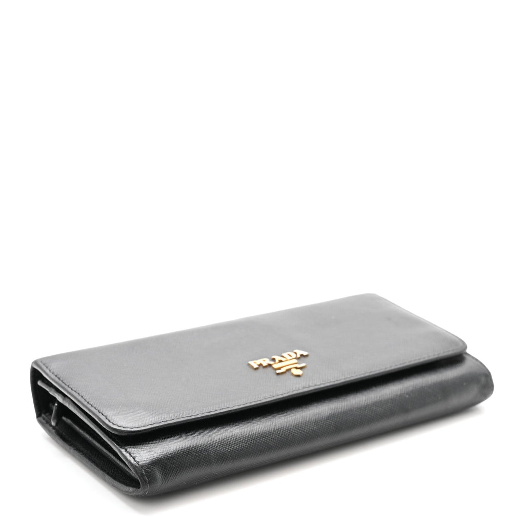 Prada Saffiano Metal Continental Flap Wallet Black