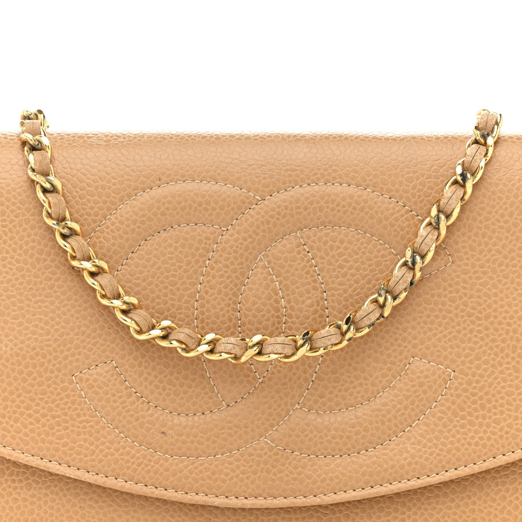 Chanel Caviar Timeless CC Wallet on Chain WOC Beige