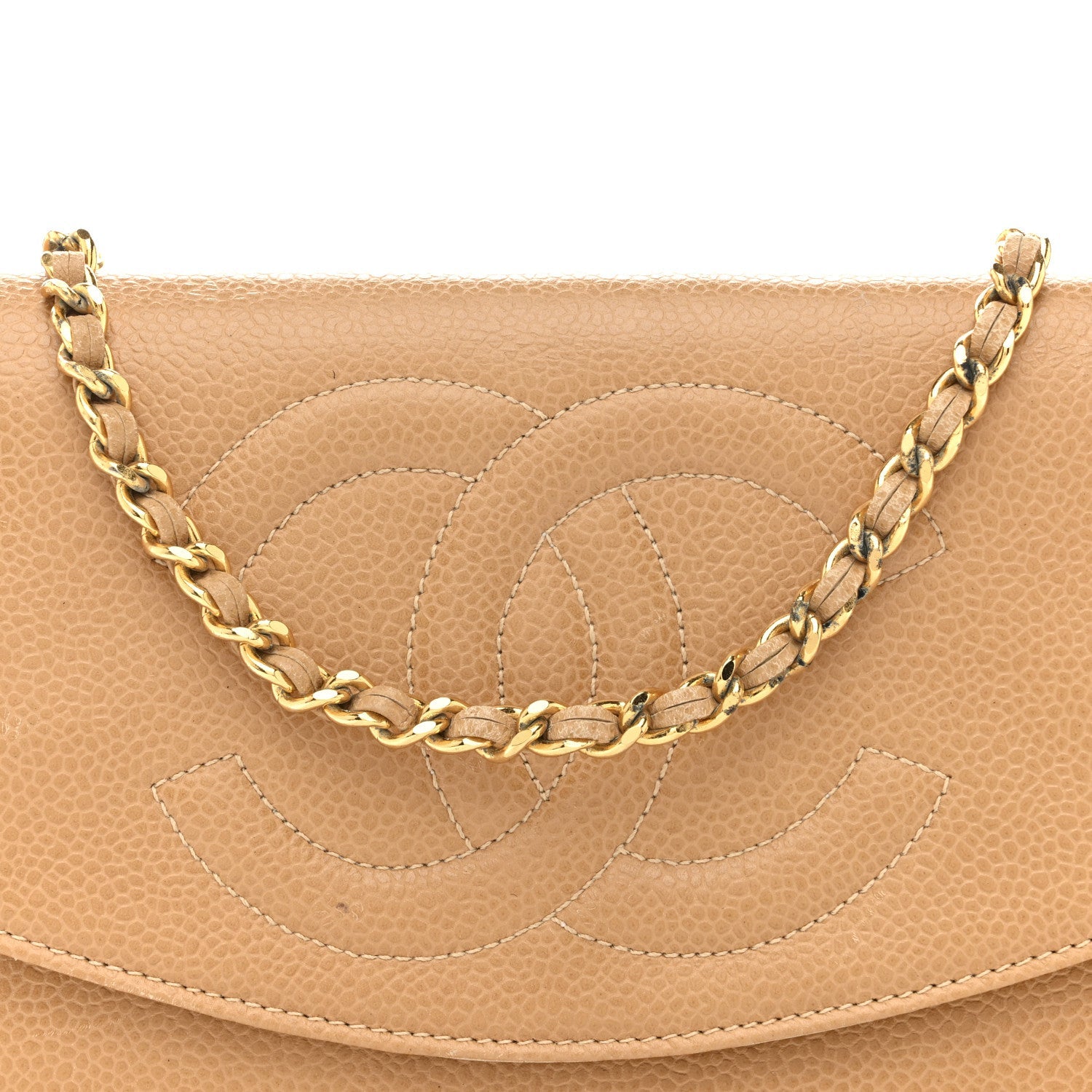 Chanel Caviar Timeless CC Wallet on Chain WOC Beige