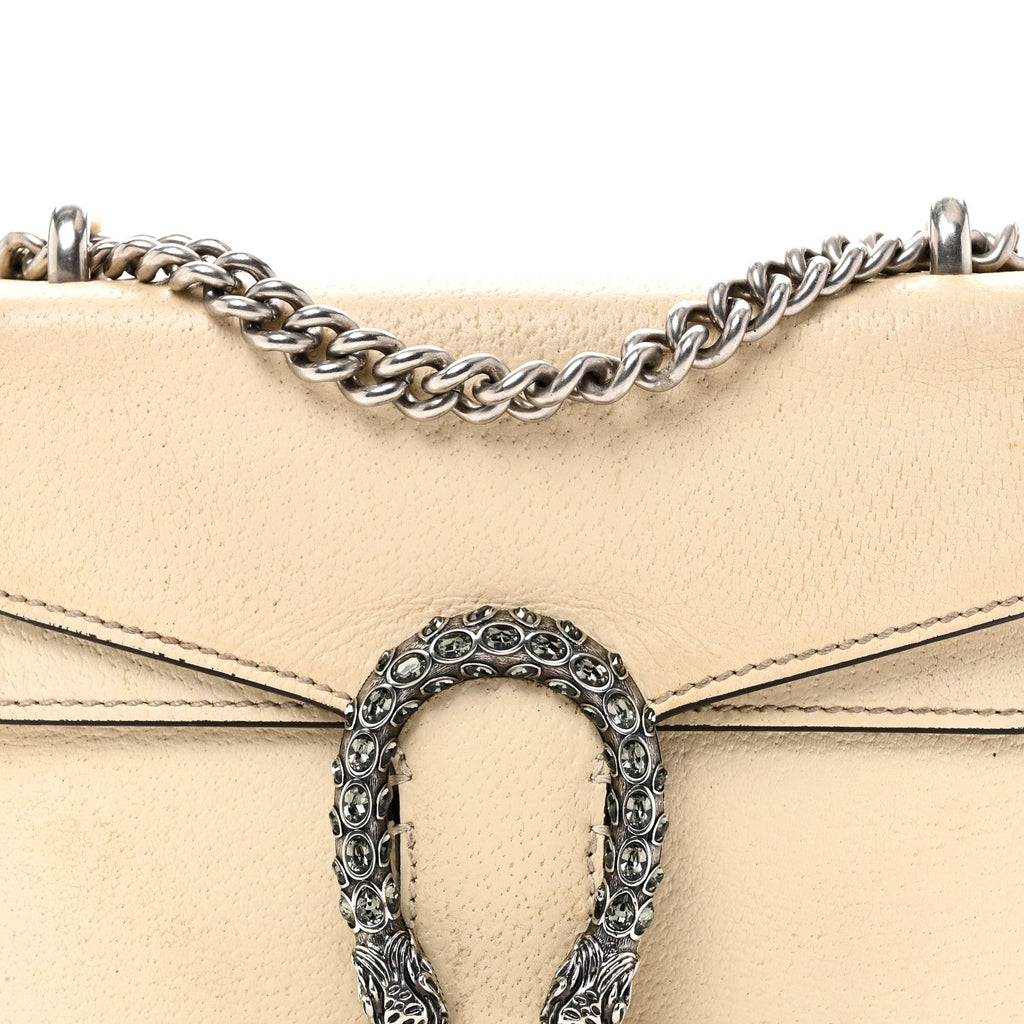 Gucci Textured Calfskin Crystal Mini Dionysus Shoulder Bag Mystic White
