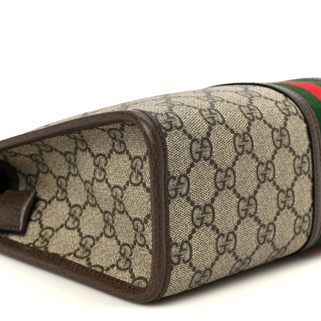 Gucci GG Supreme Monogram Web Ophidia GG Toiletry Case Beige New Acero