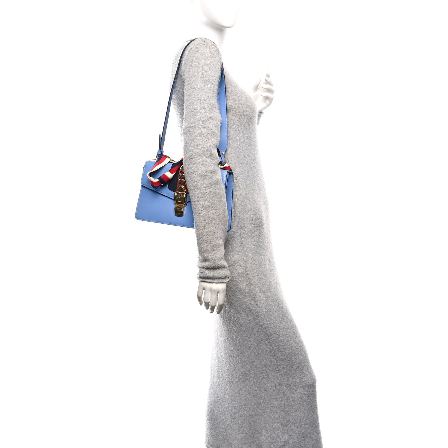 Gucci Calfskin Small Sylvie Shoulder Bag Clear Sky Blue